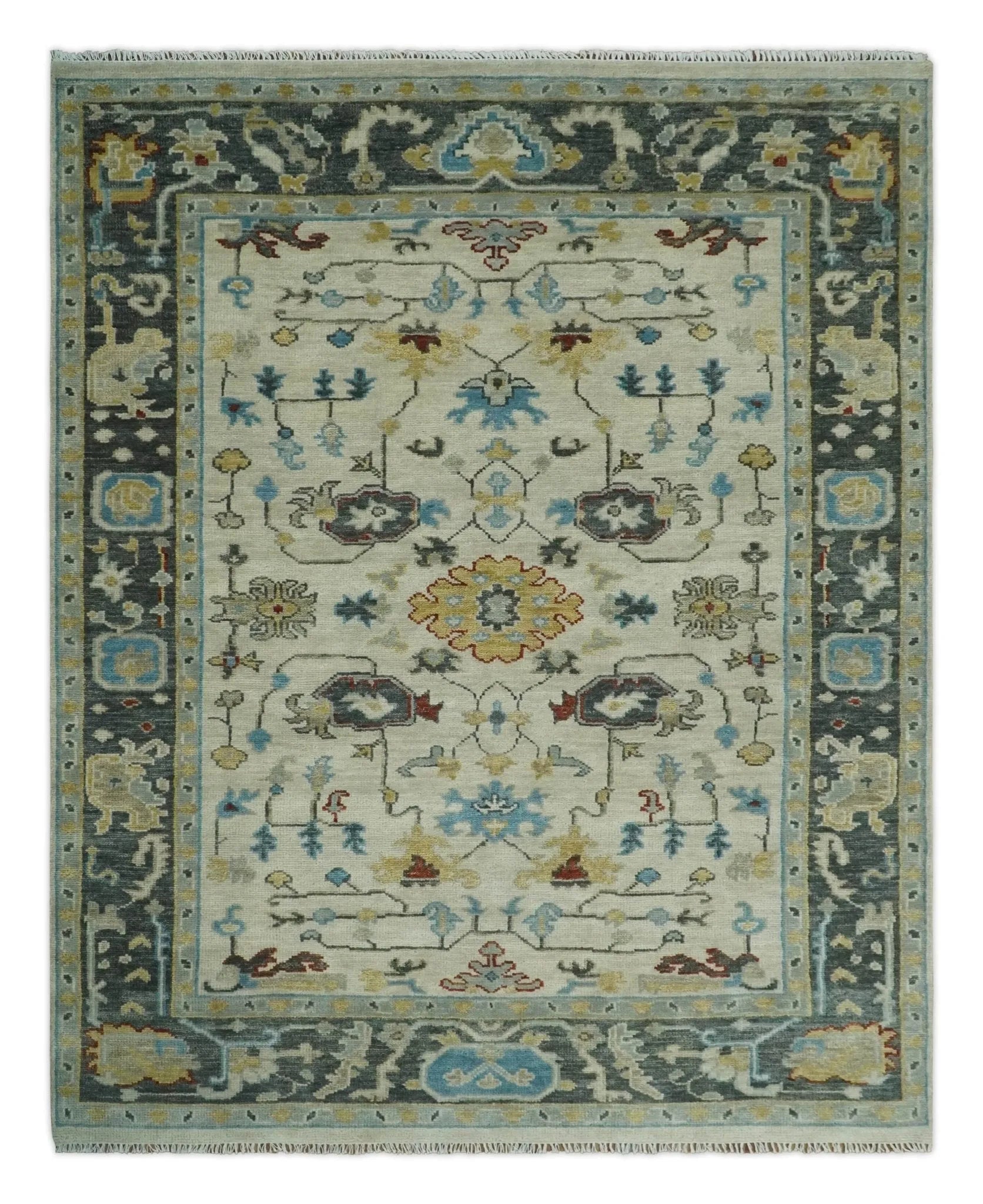 Beige, Gray, and Ivory Traditional Hand Knotted Oriental Oushak Multi Size wool Area Rug