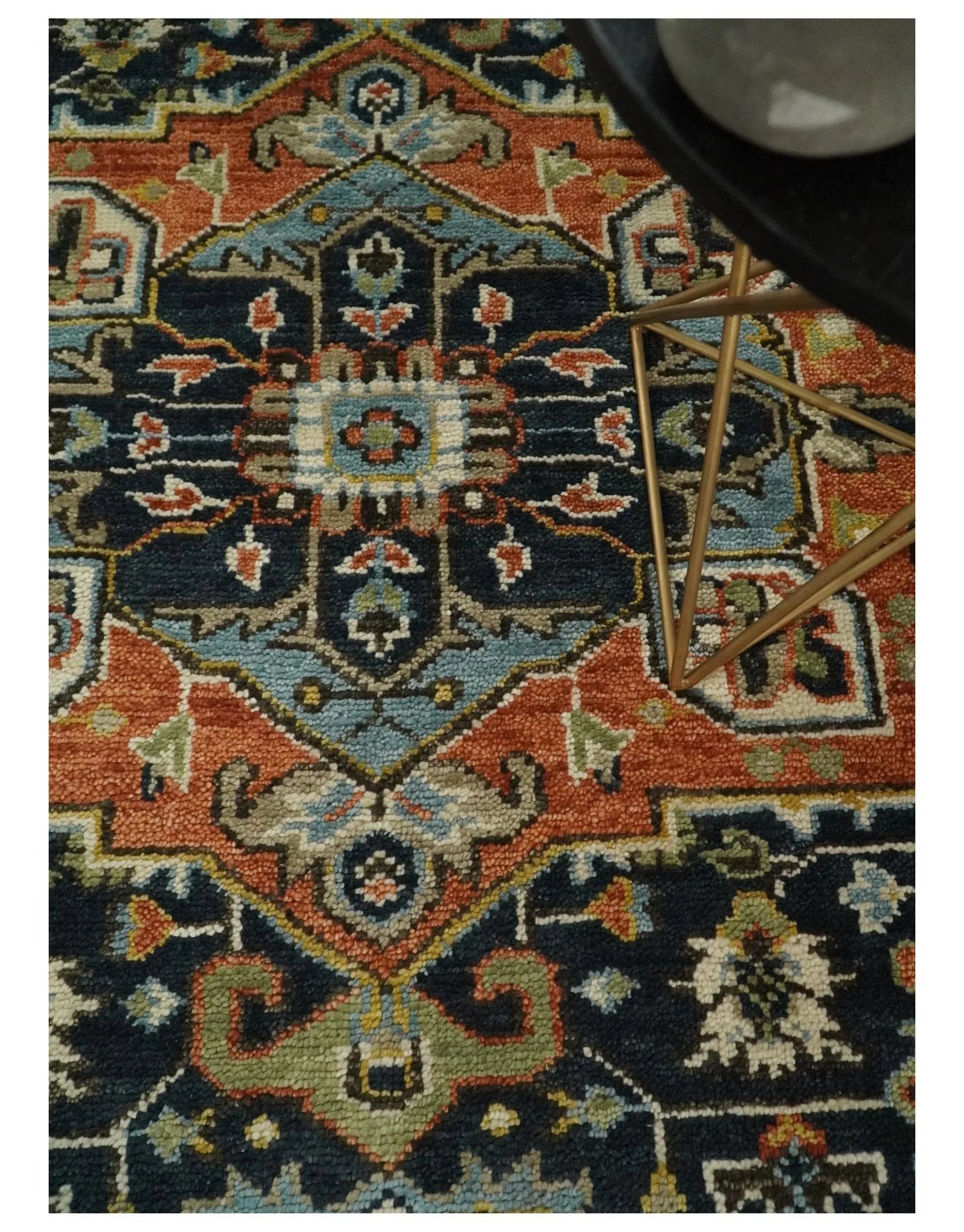 Rust, Blue and Aqua Traditional Heriz Hand knotted Multi Size wool Area Rug