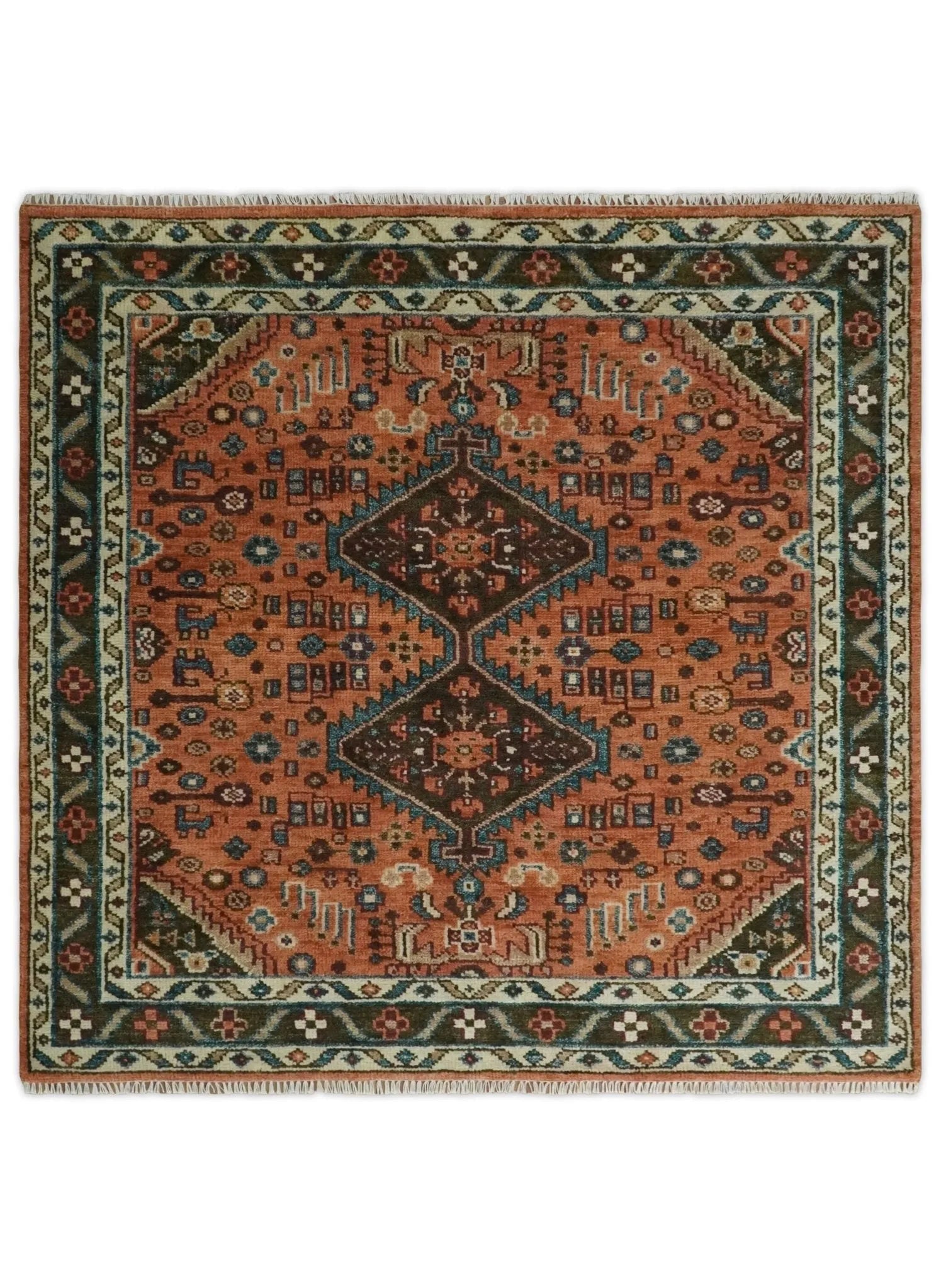 Rust, Ivory and Brown Oriental Traditional Hand knotted Multi Size Area Rug