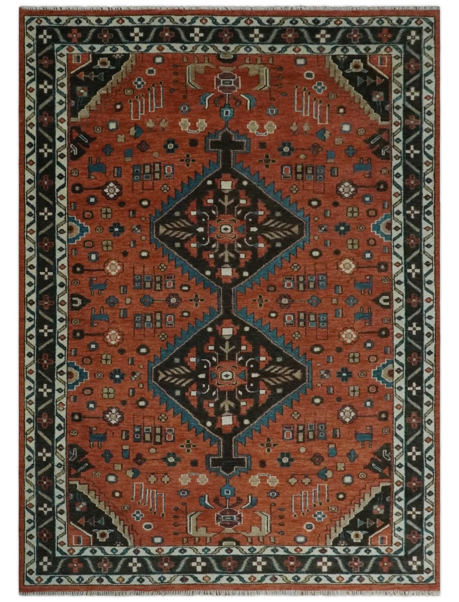 Rust, Ivory and Brown Oriental Traditional Hand knotted Multi Size Area Rug