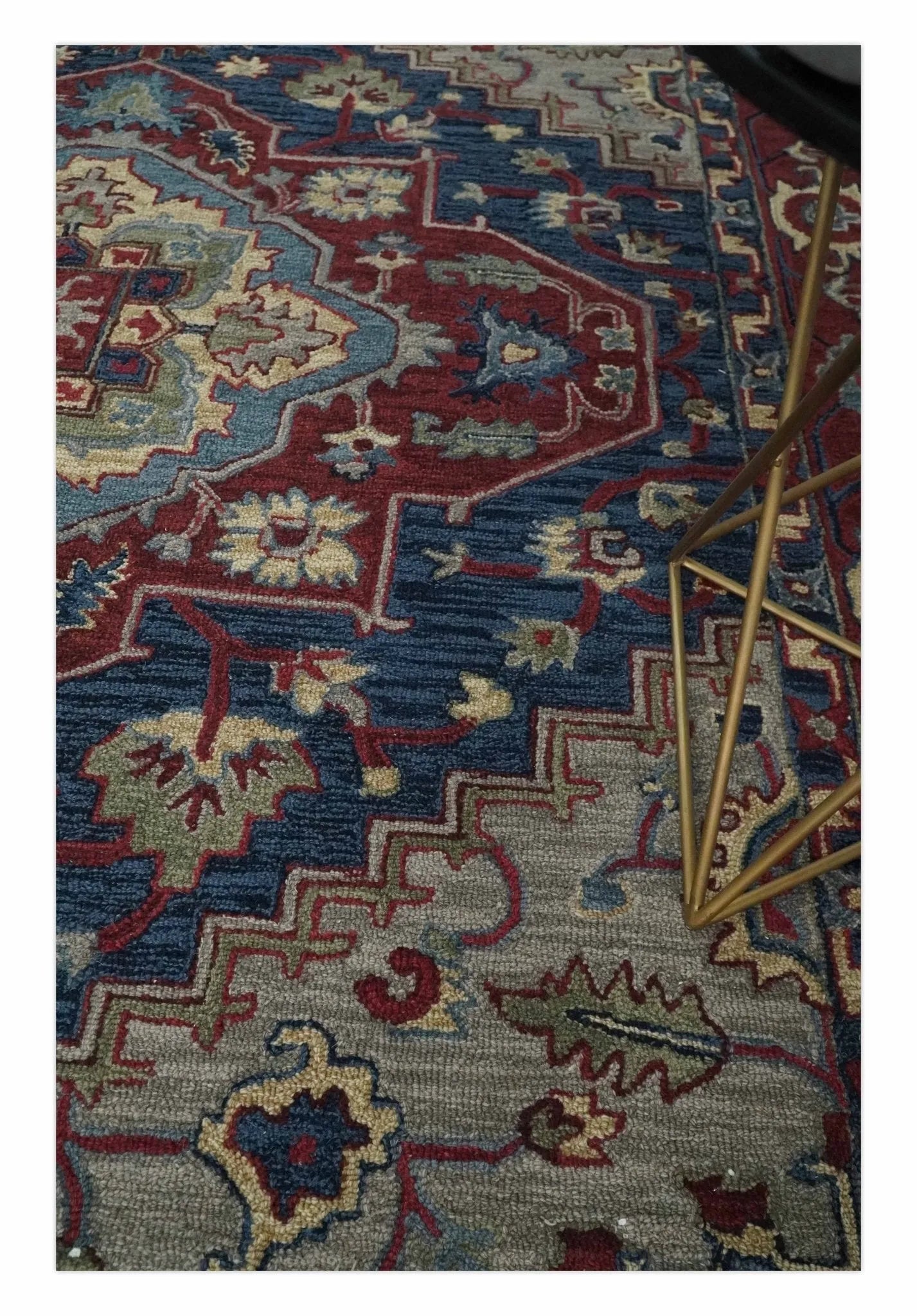 Red and Blue Hand Tufted Traditional Heriz Serapi Medallion Multi Size wool Area Rug