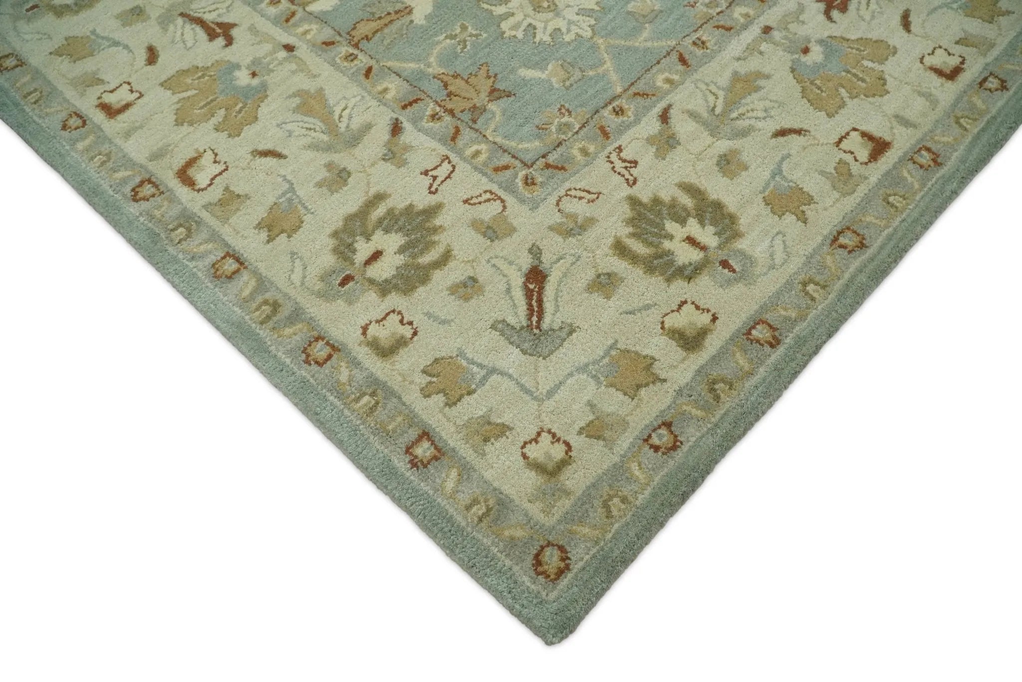 5x8 and 8x10 Blue and Beige Handmade Classic Vintage Design Wool Area Rug | TRDCP117TUF