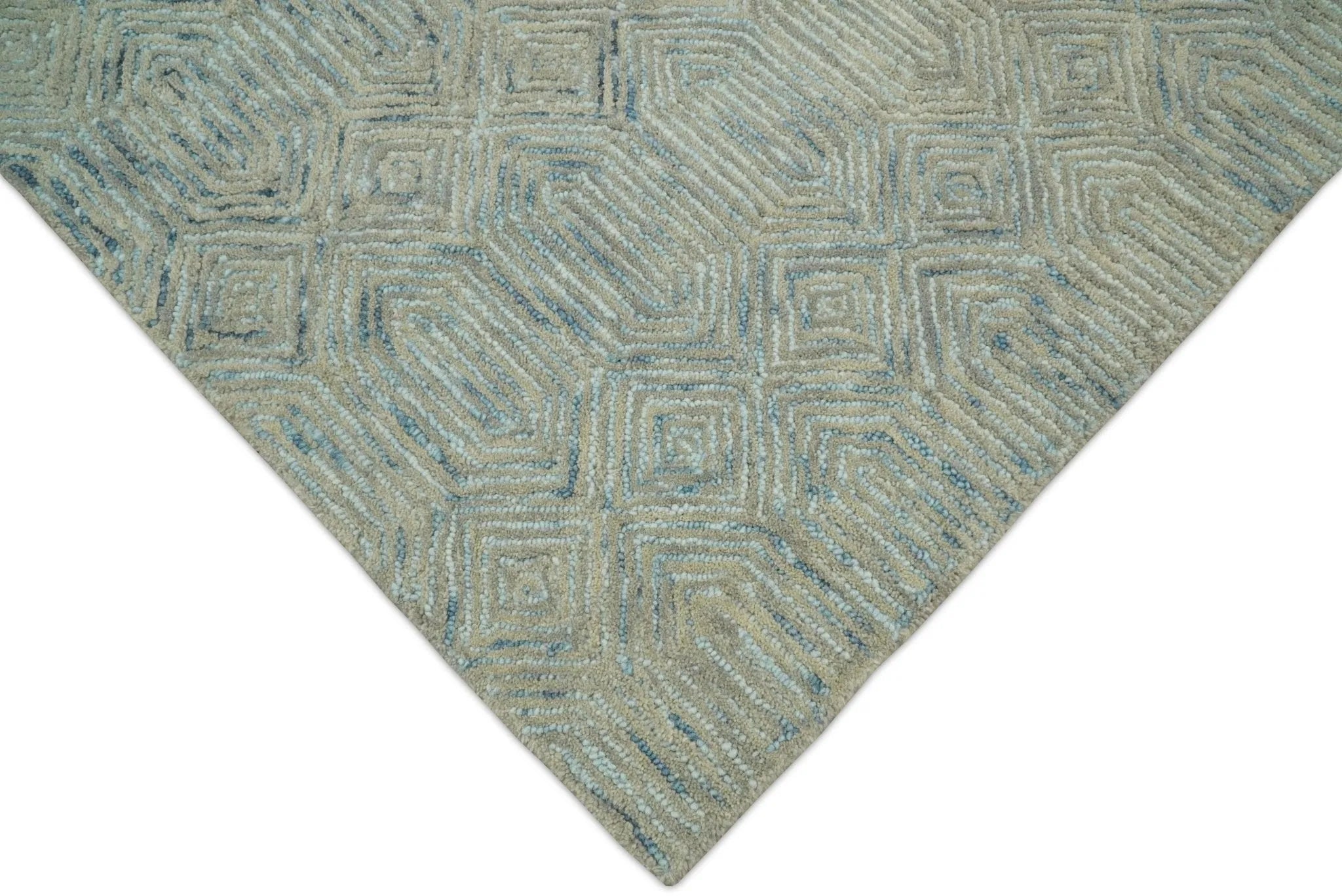 5x8 and 8x10 Hand Made Woolen Modern Camel and Blue Area Rug | EVE004