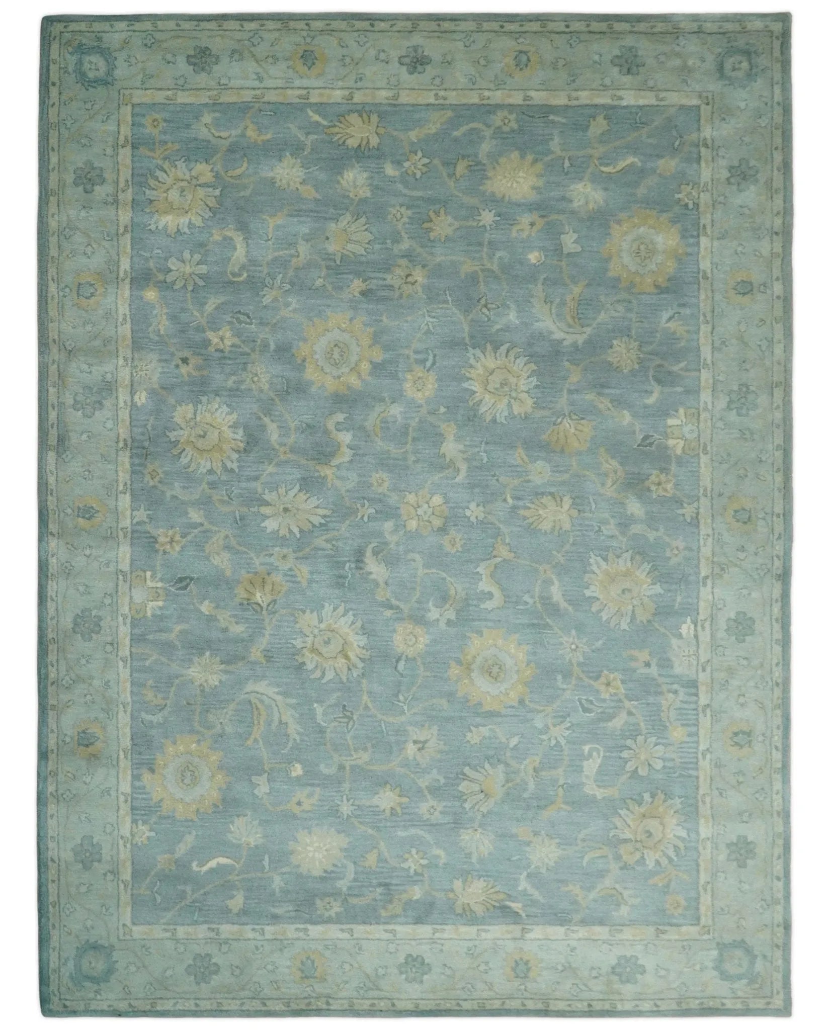 5x8 and 9x12 Handmade Classic Vintage Design Blue and Silver Wool Area Rug | TRDCP12158