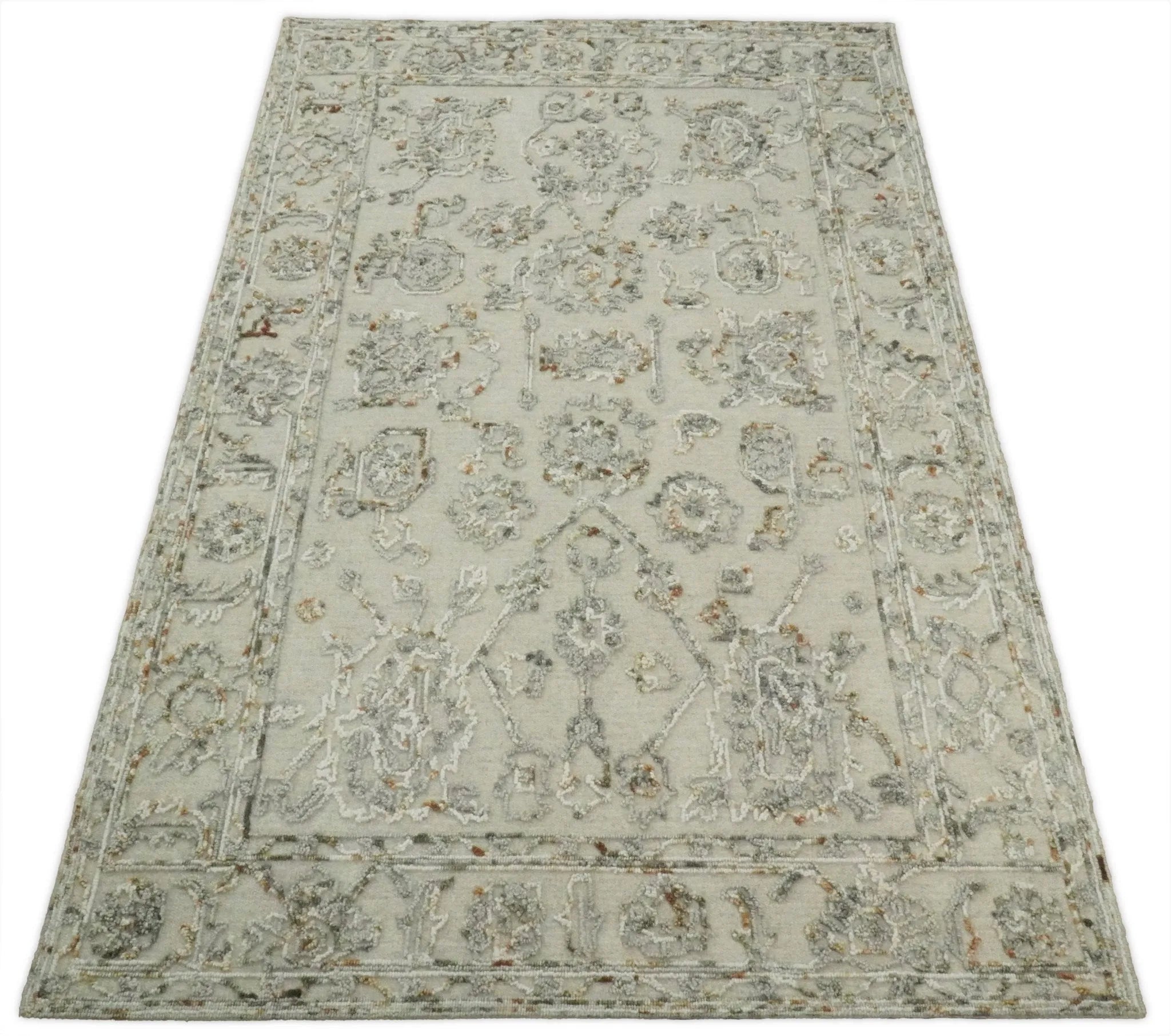 5x8 Hand Hooked Beige and Silver Wool Textured Loop Area Rug | GAR2