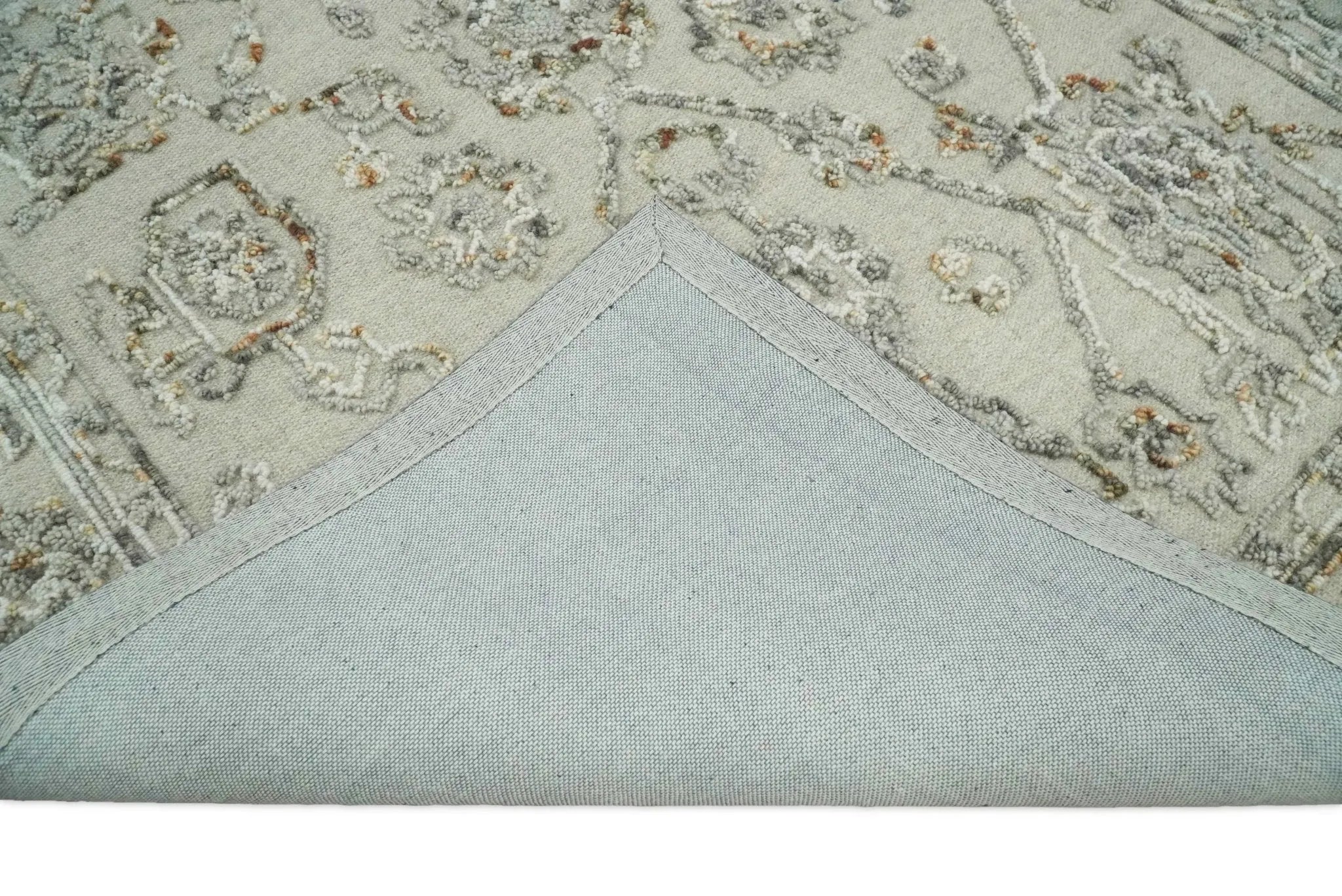 5x8 Hand Hooked Beige and Silver Wool Textured Loop Area Rug | GAR2