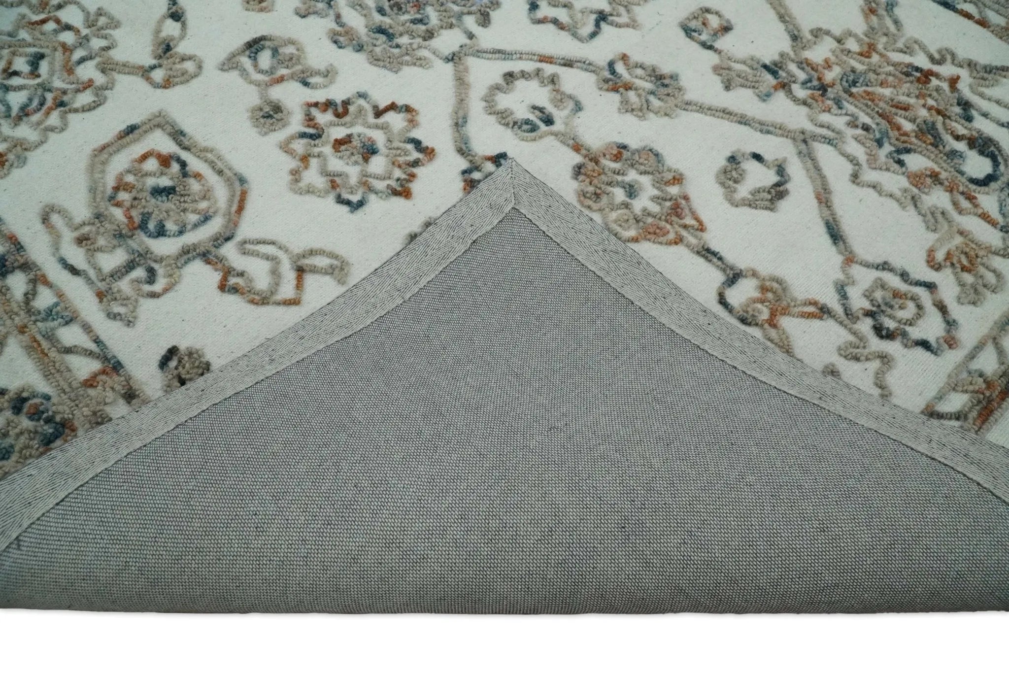 5x8 Hand Hooked Beige Wool Textured Loop Area Rug | GAR11