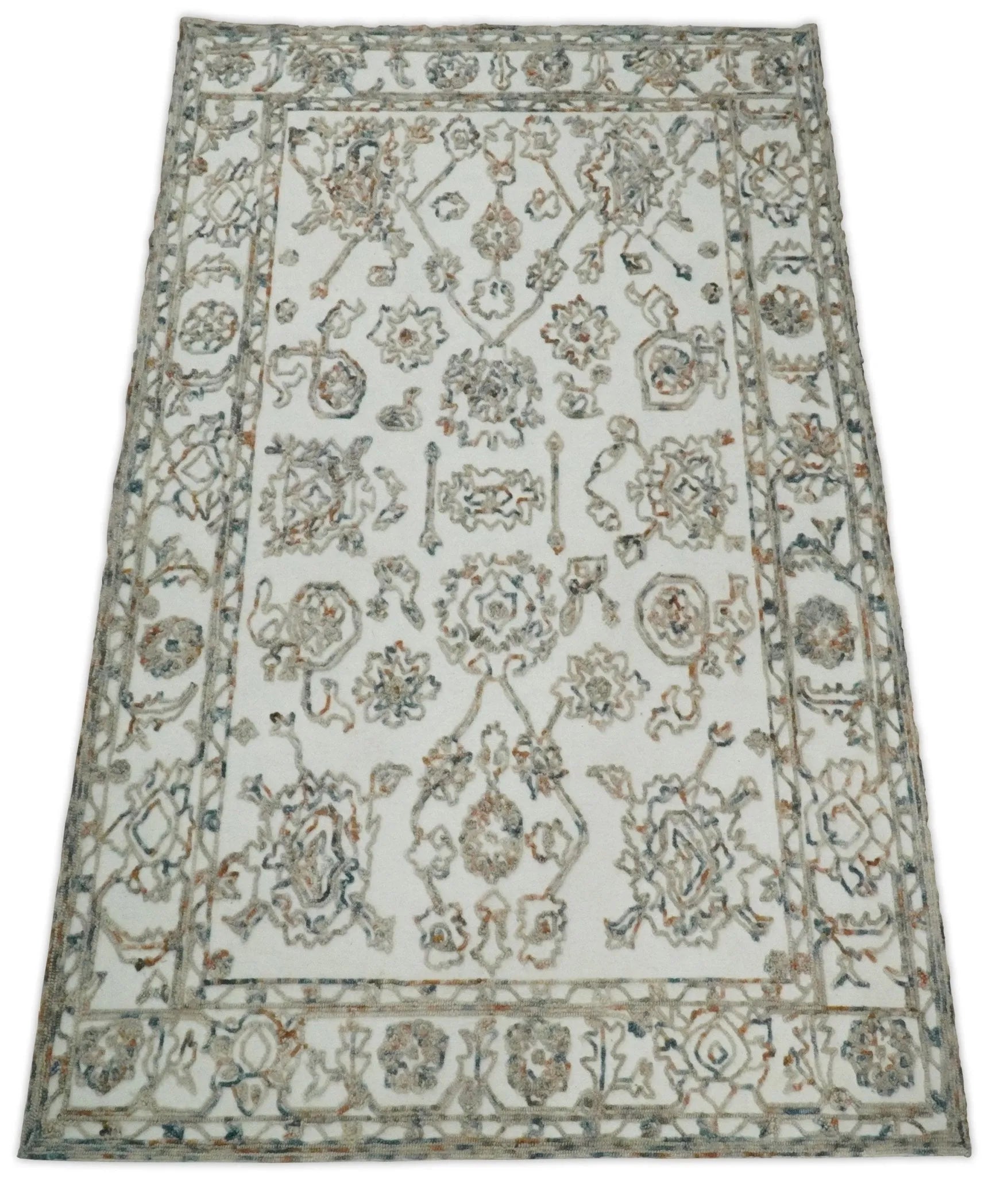 5x8 Hand Hooked Beige Wool Textured Loop Area Rug | GAR11