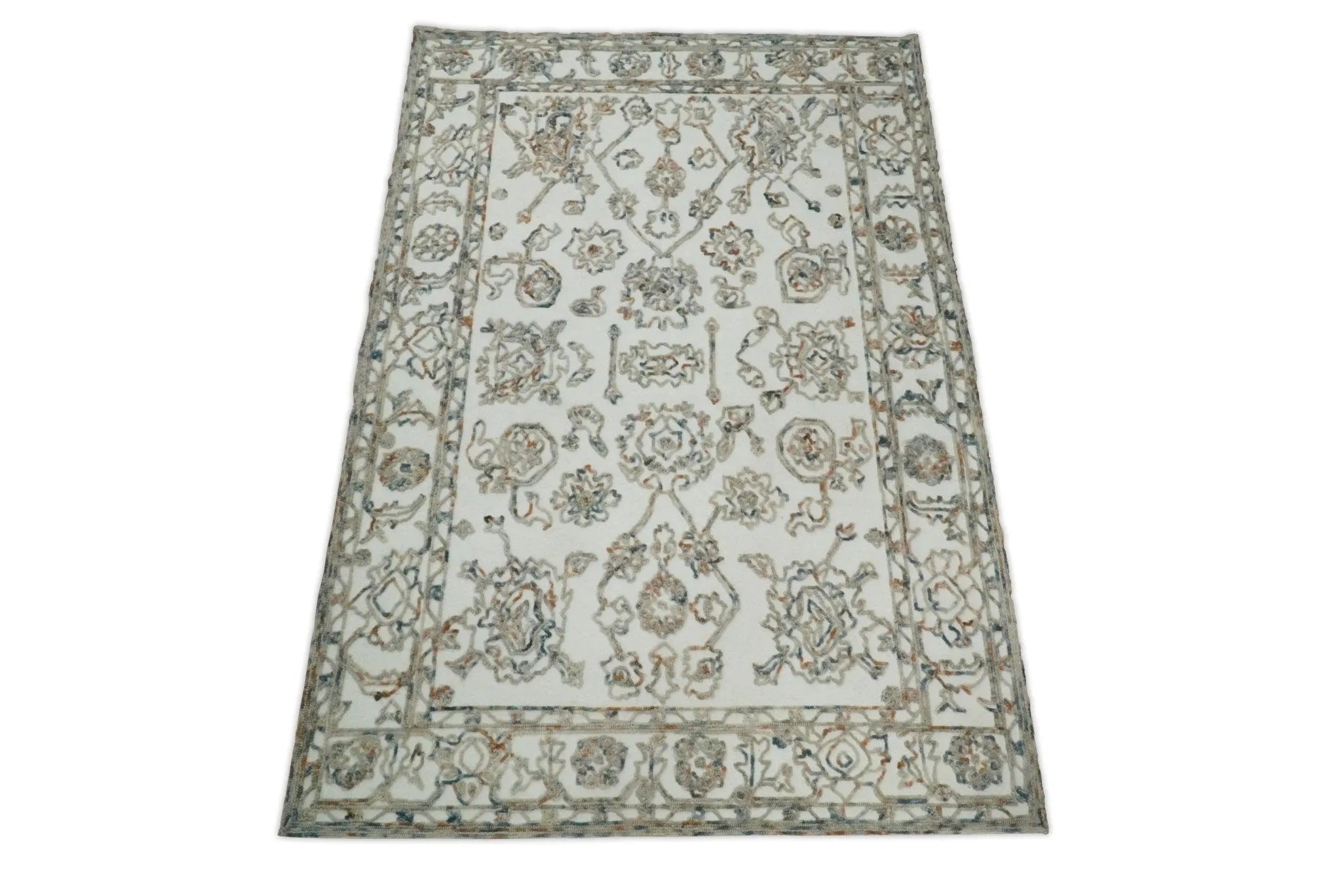 5x8 Hand Hooked Beige Wool Textured Loop Area Rug | GAR11