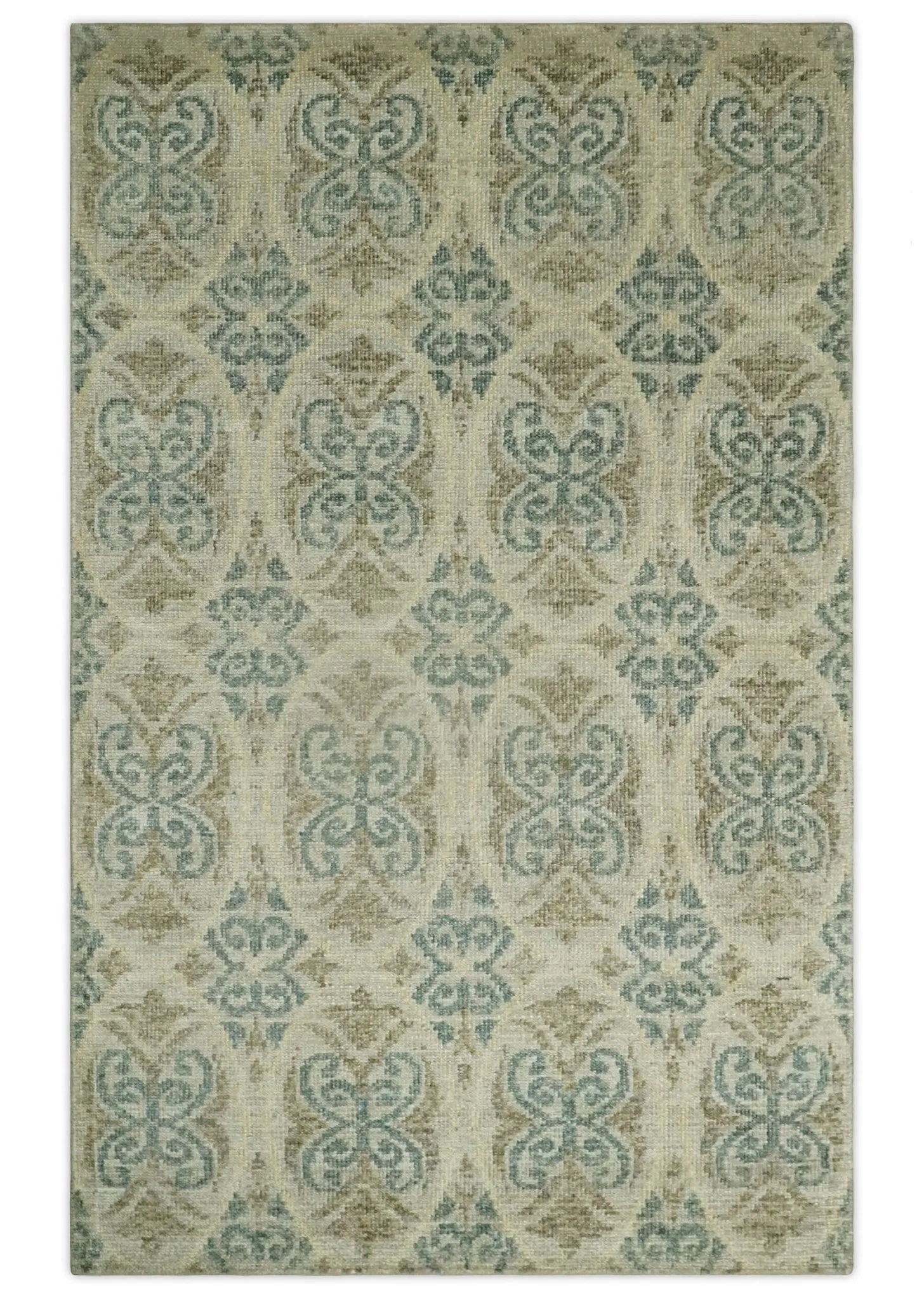 5x8 Hand Knotted Beige, Blue and Camel Modern Persian Style Contemporary Bamboo Silk Area Rug | OP71