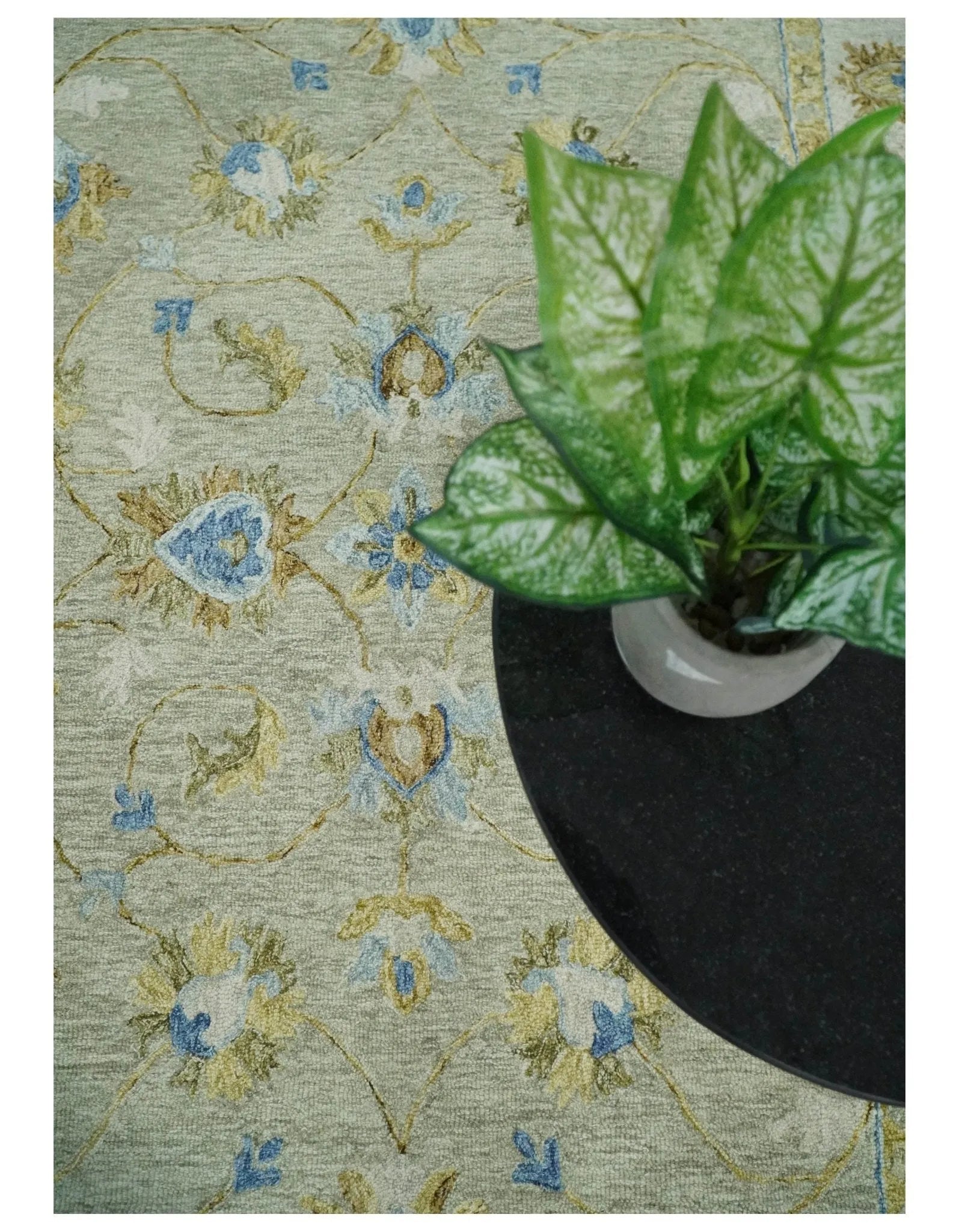 5x8 Hand Tufted Blue and Beige Multi Size Style Floral Wool Area Rug