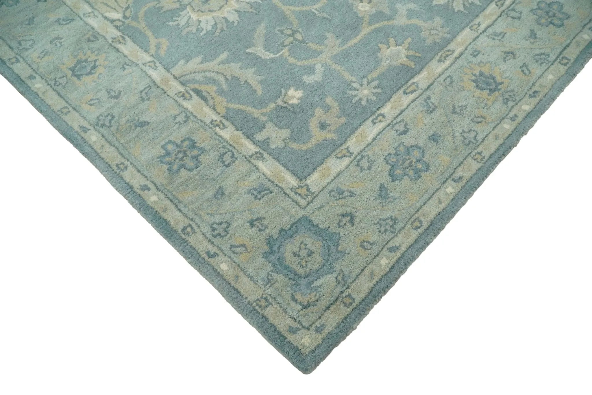 5x8 and 9x12 Handmade Classic Vintage Design Blue and Silver Wool Area Rug | TRDCP12158