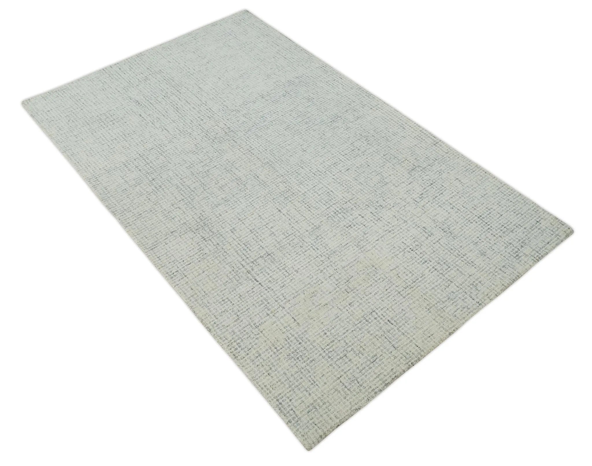 5x8 Ivory and Charcoal Geometrical Pattern Hand Tufted Farmhouse Wool Area Rug