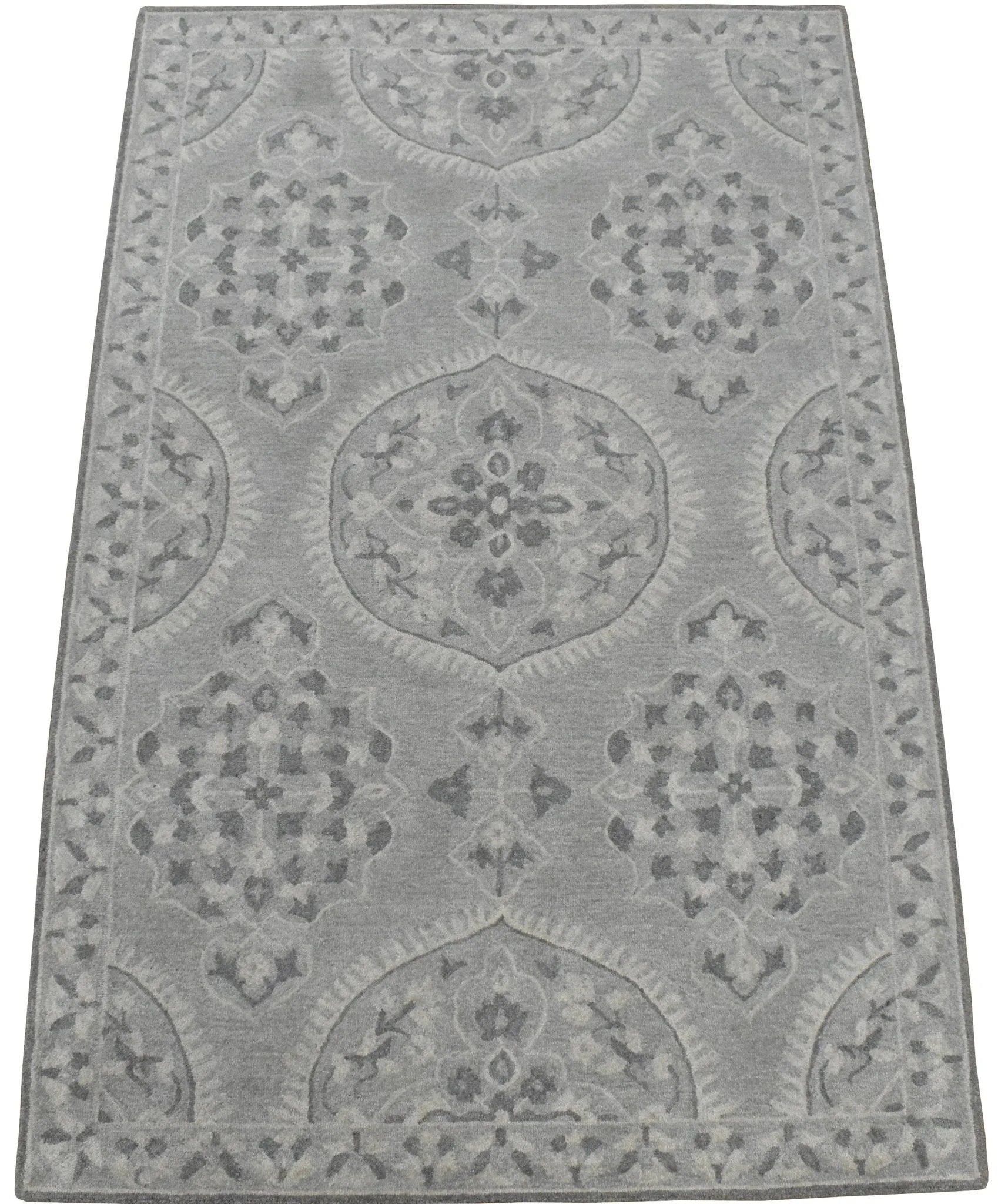 5x8 Silver and Gray Wool Area Rug | Handmade Area rug made with fine wool