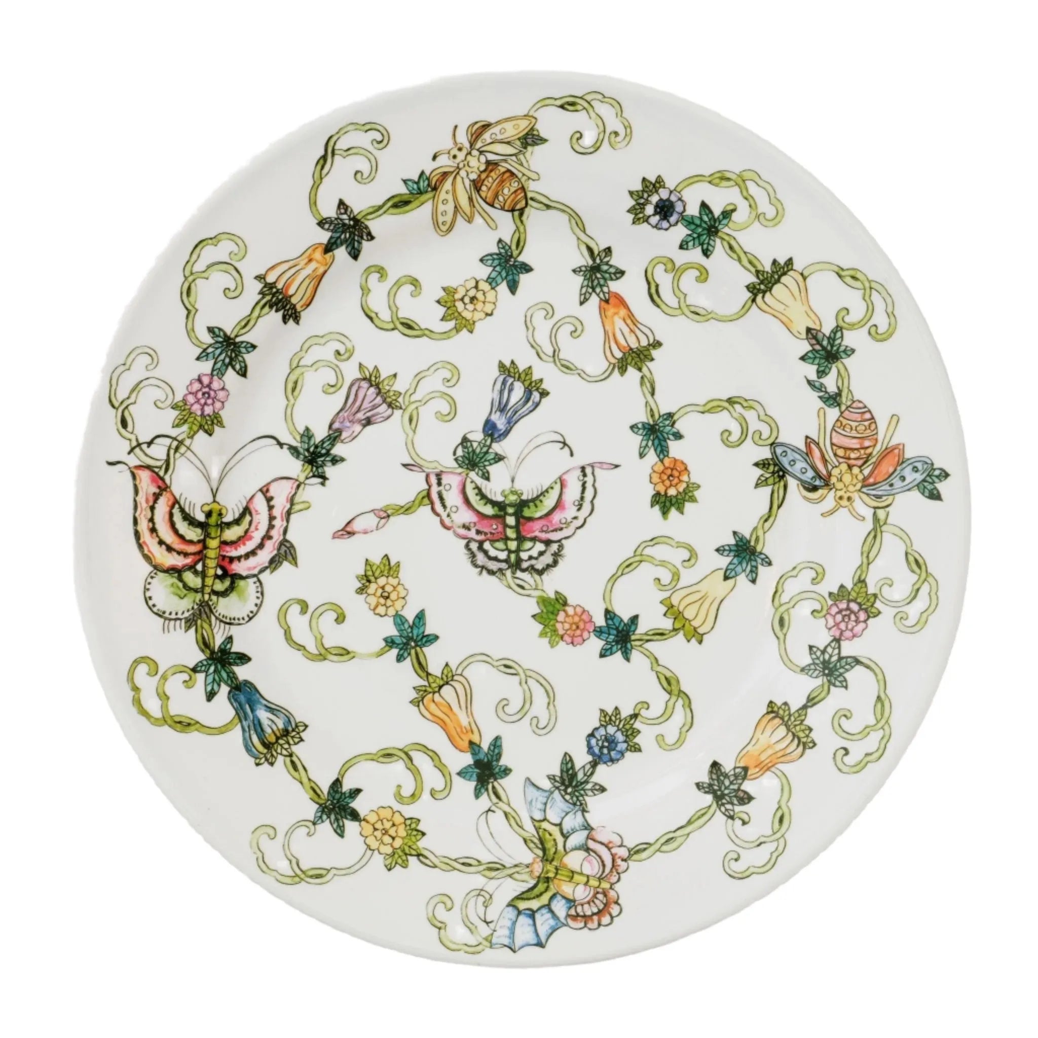 Butterfly and bees dinner plates, set of four