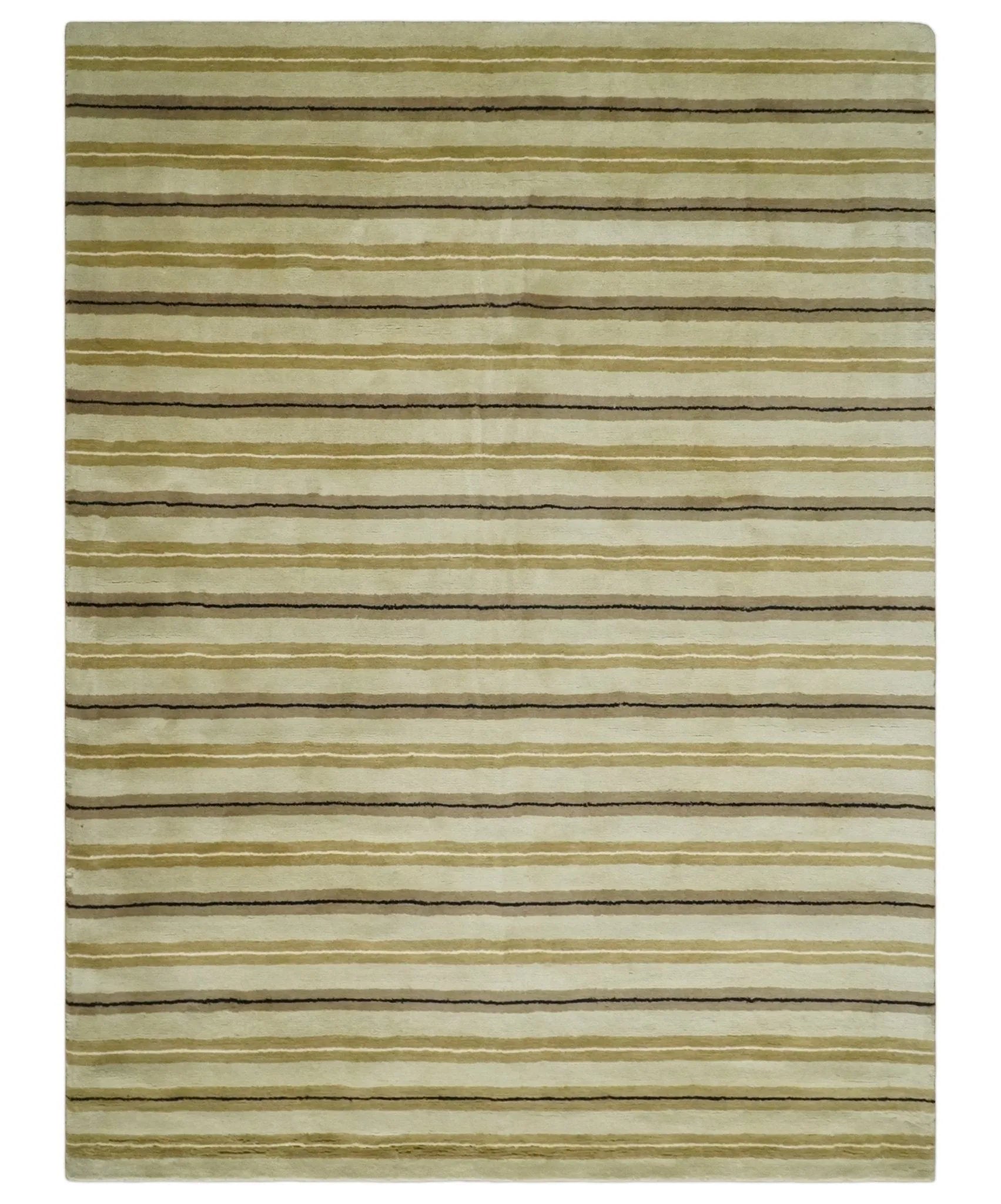 6x8 Beige, Olive and Brown Stripes Hand Tufted Wool Area Rug