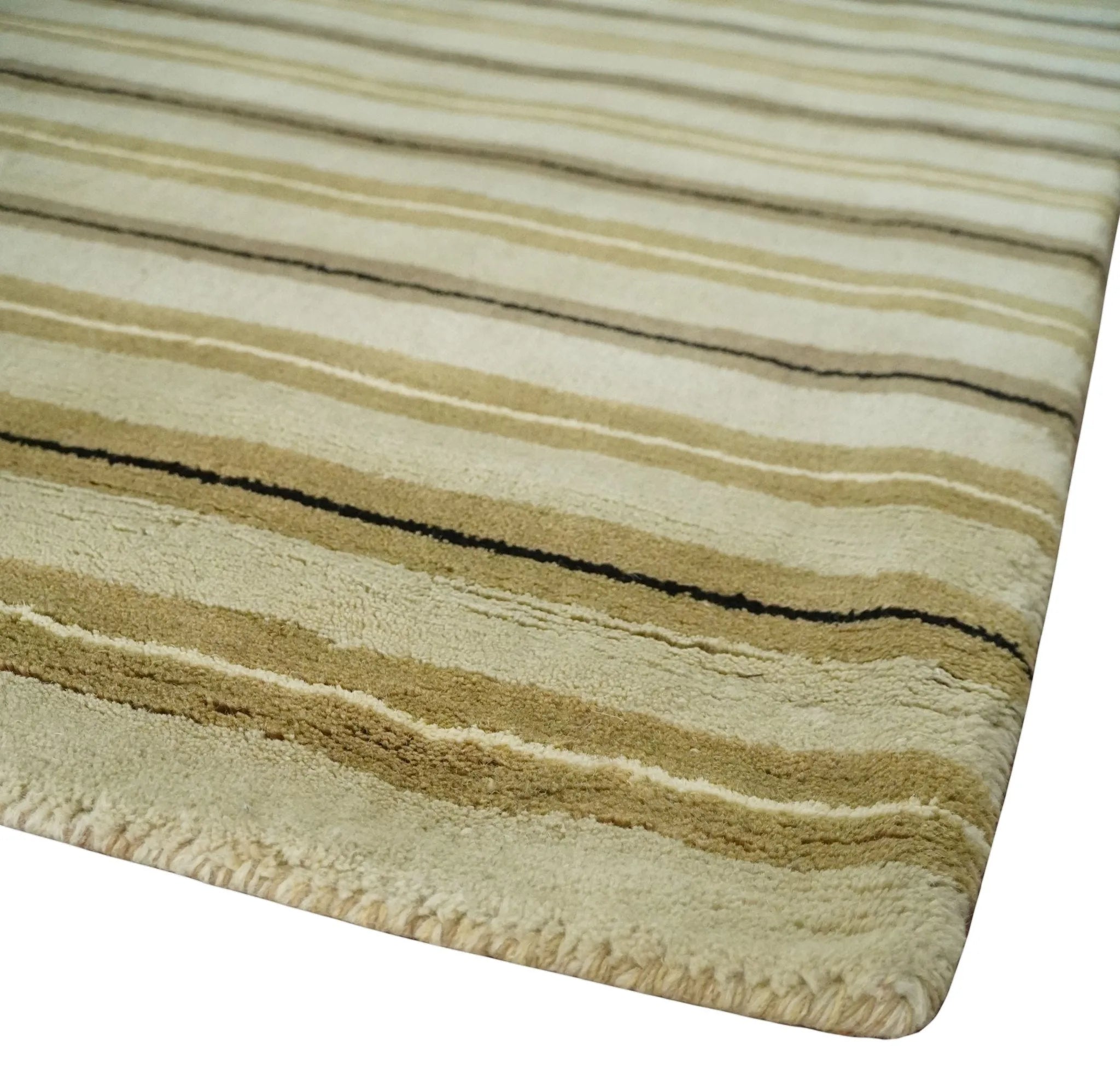 6x8 Beige, Olive and Brown Stripes Hand Tufted Wool Area Rug