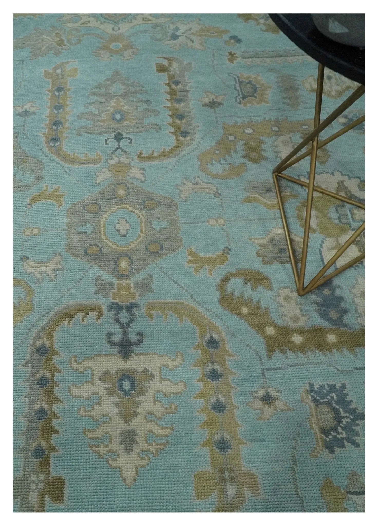 Custom Made Blue, Brown and Ivory Hand knotted Traditional Oushak Wool Rug