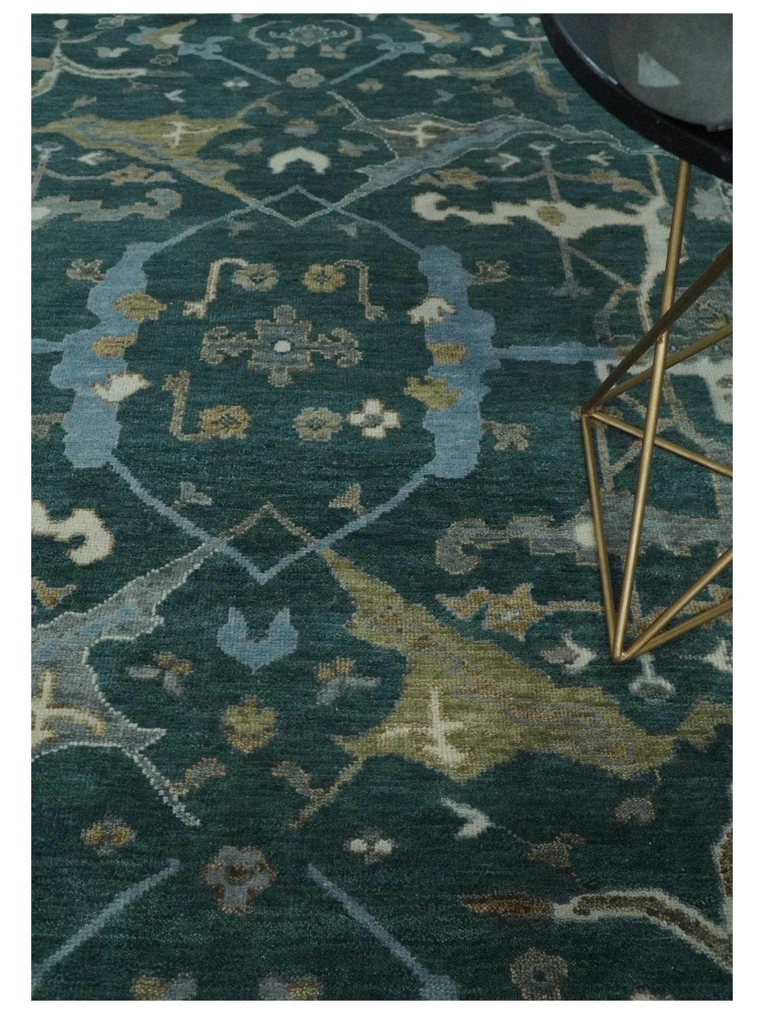 Hand Knotted Oriental Oushak Green and Gray Multi Size Wool Area Rug