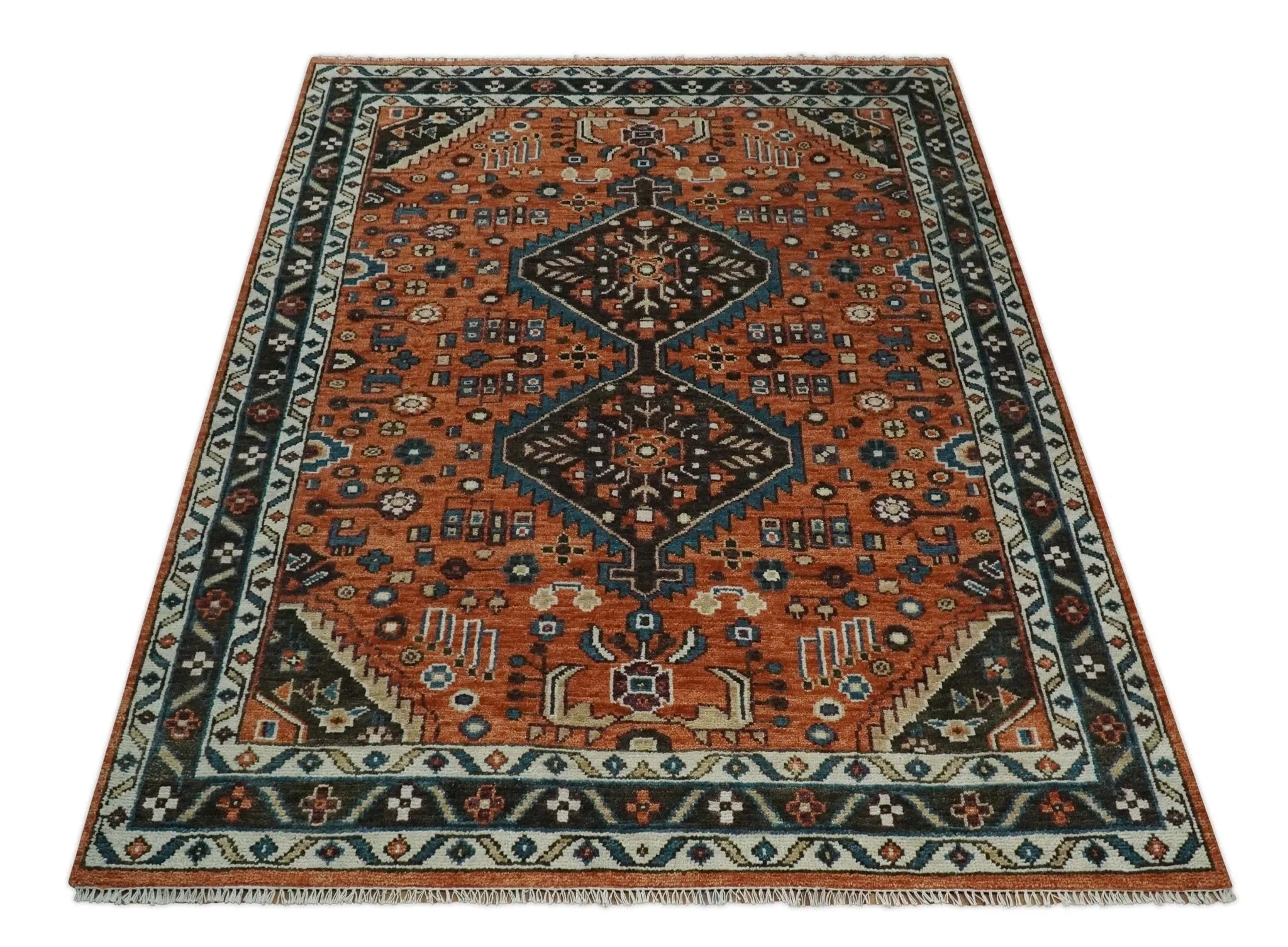 Rust, Ivory and Brown Oriental Traditional Hand knotted Multi Size Area Rug