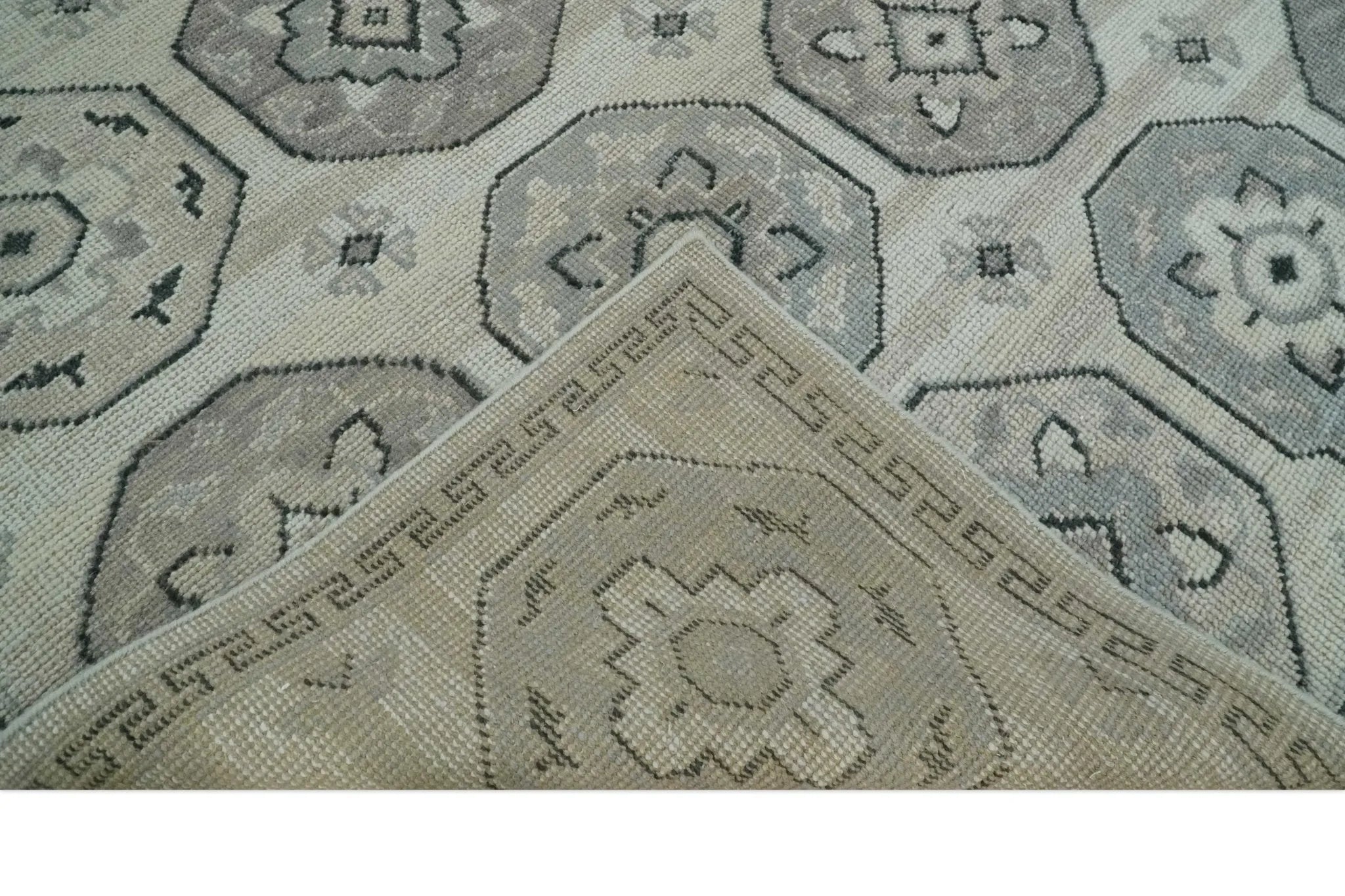 Custom Made Hand Knotted Turkish Silver, Beige and Gray Traditional Antique Low Pile Area Rug