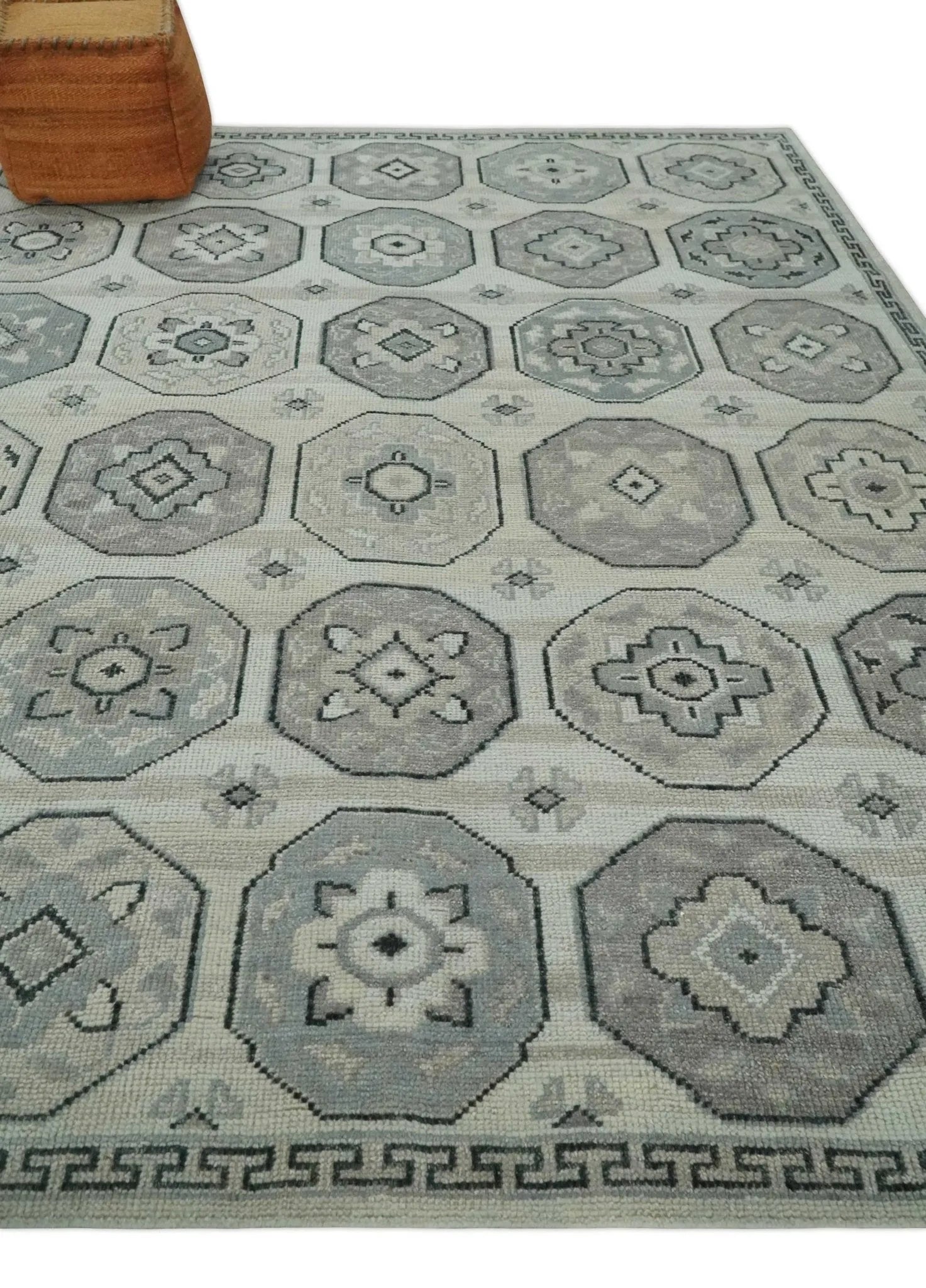 Custom Made Hand Knotted Turkish Silver, Beige and Gray Traditional Antique Low Pile Area Rug