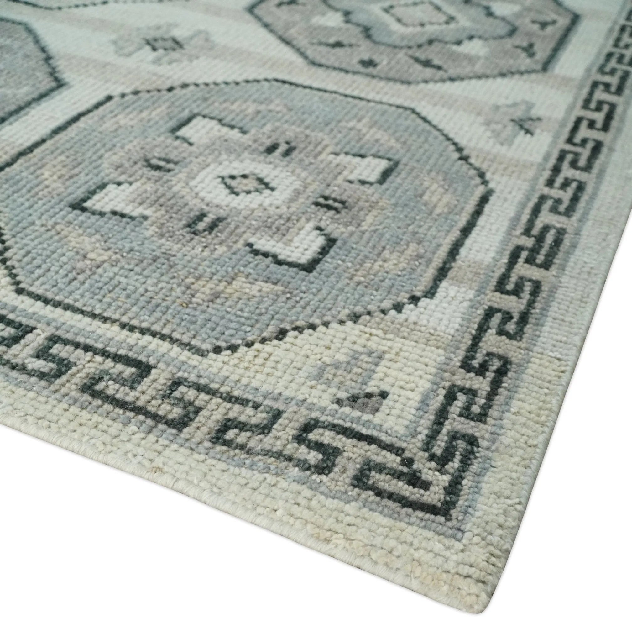 Custom Made Hand Knotted Turkish Silver, Beige and Gray Traditional Antique Low Pile Area Rug