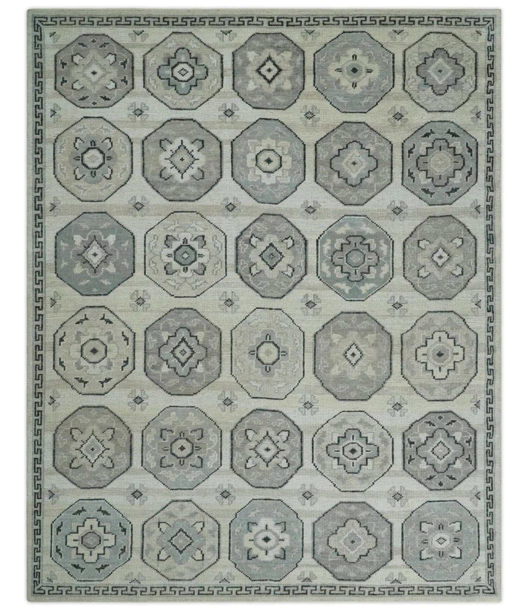 Custom Made Hand Knotted Turkish Silver, Beige and Gray Traditional Antique Low Pile Area Rug