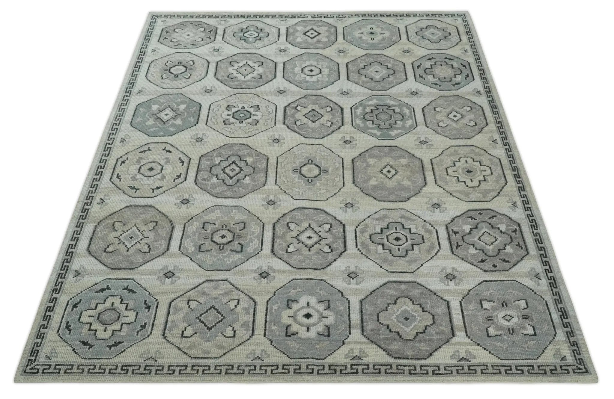 Custom Made Hand Knotted Turkish Silver, Beige and Gray Traditional Antique Low Pile Area Rug