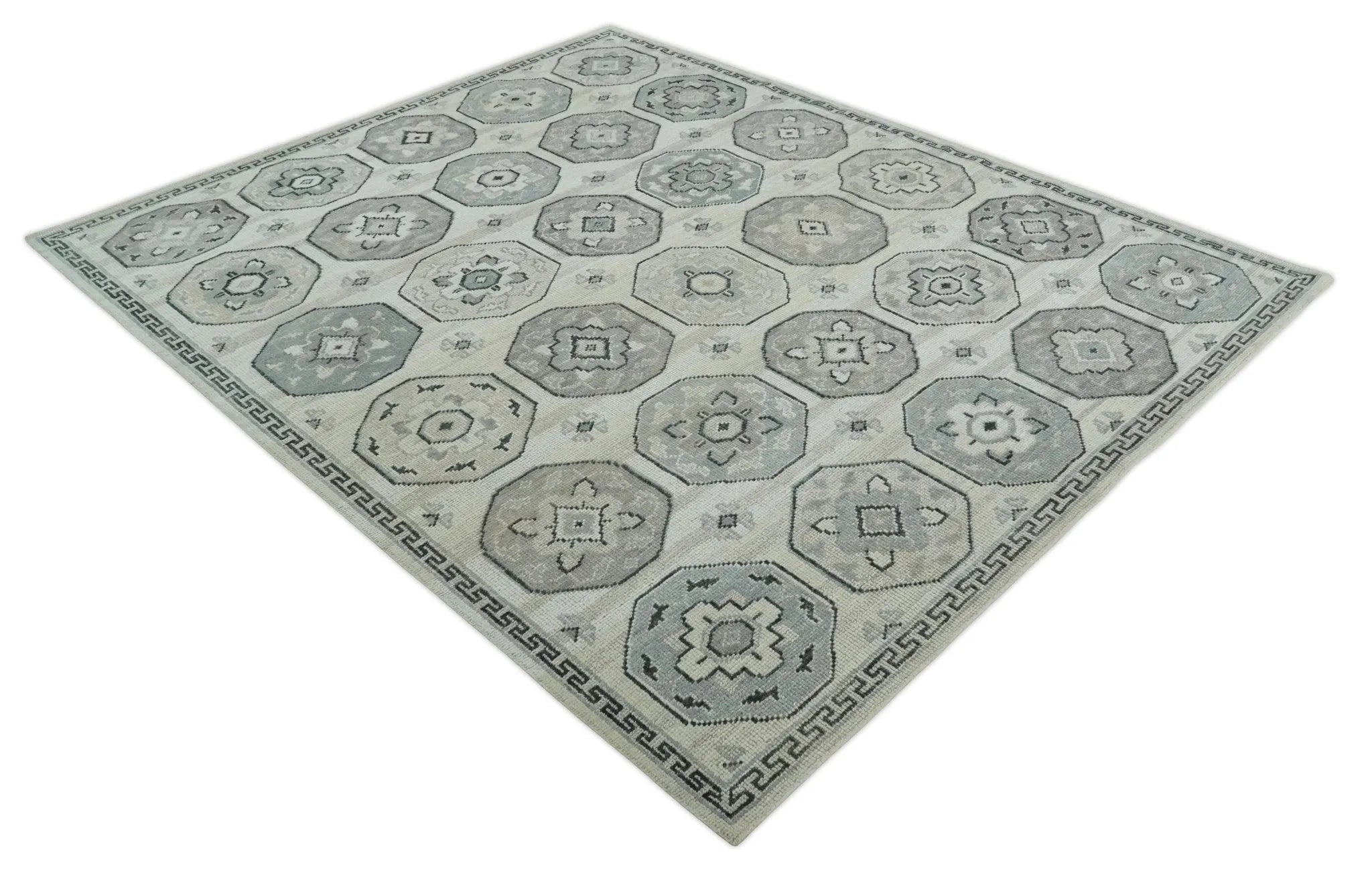 Custom Made Hand Knotted Turkish Silver, Beige and Gray Traditional Antique Low Pile Area Rug