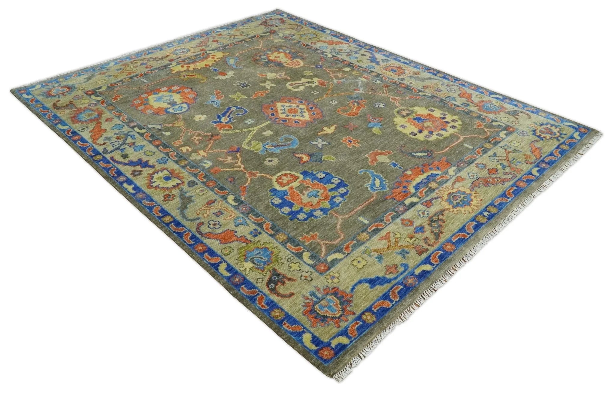 Olive Vibrant Colorful Traditional Oushak Multi Size wool Area Rug