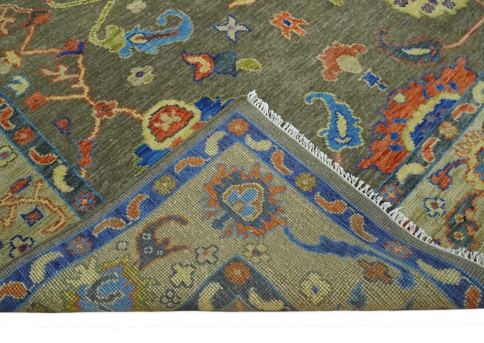 Olive Vibrant Colorful Traditional Oushak Multi Size wool Area Rug