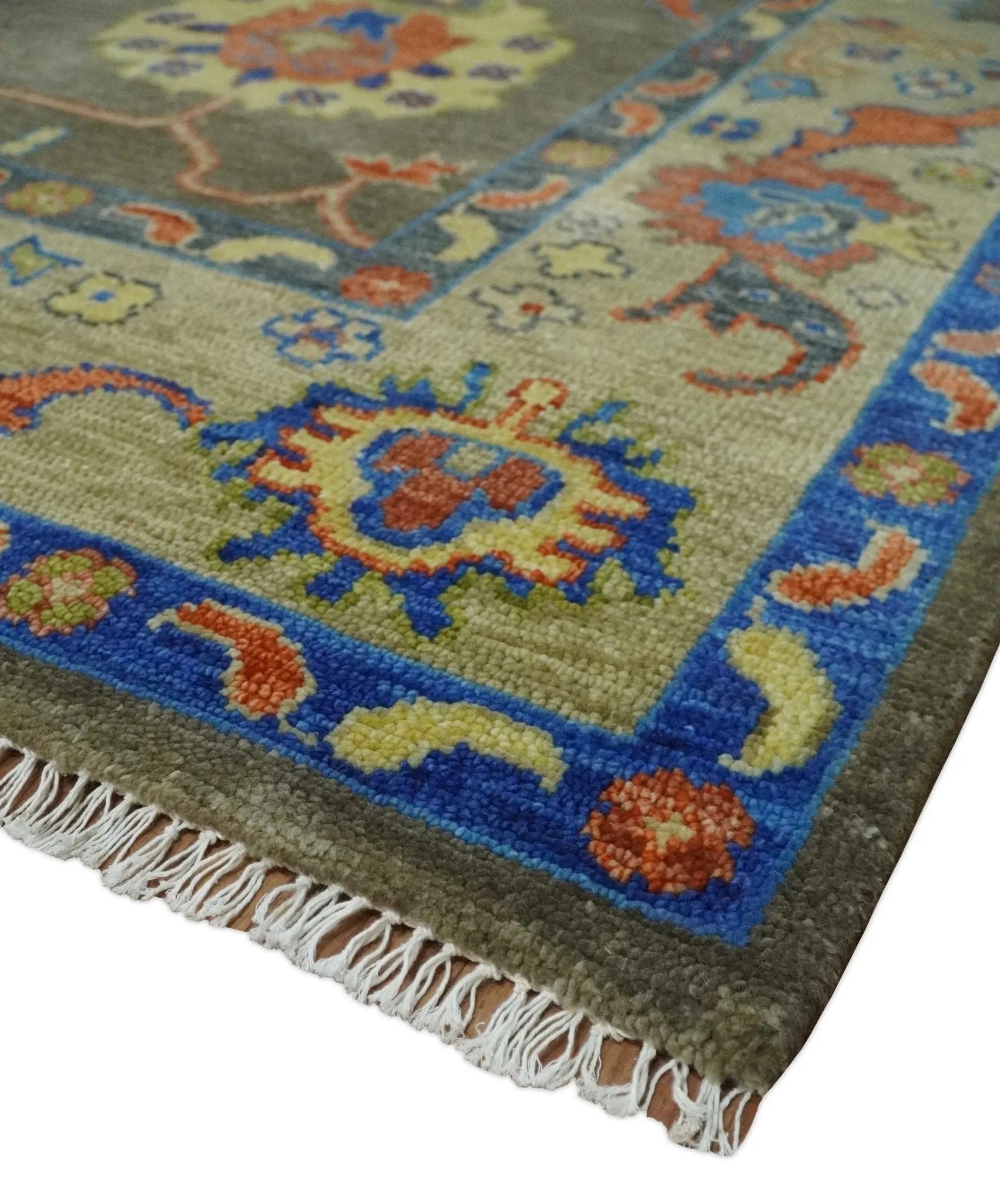 Olive Vibrant Colorful Traditional Oushak Multi Size wool Area Rug