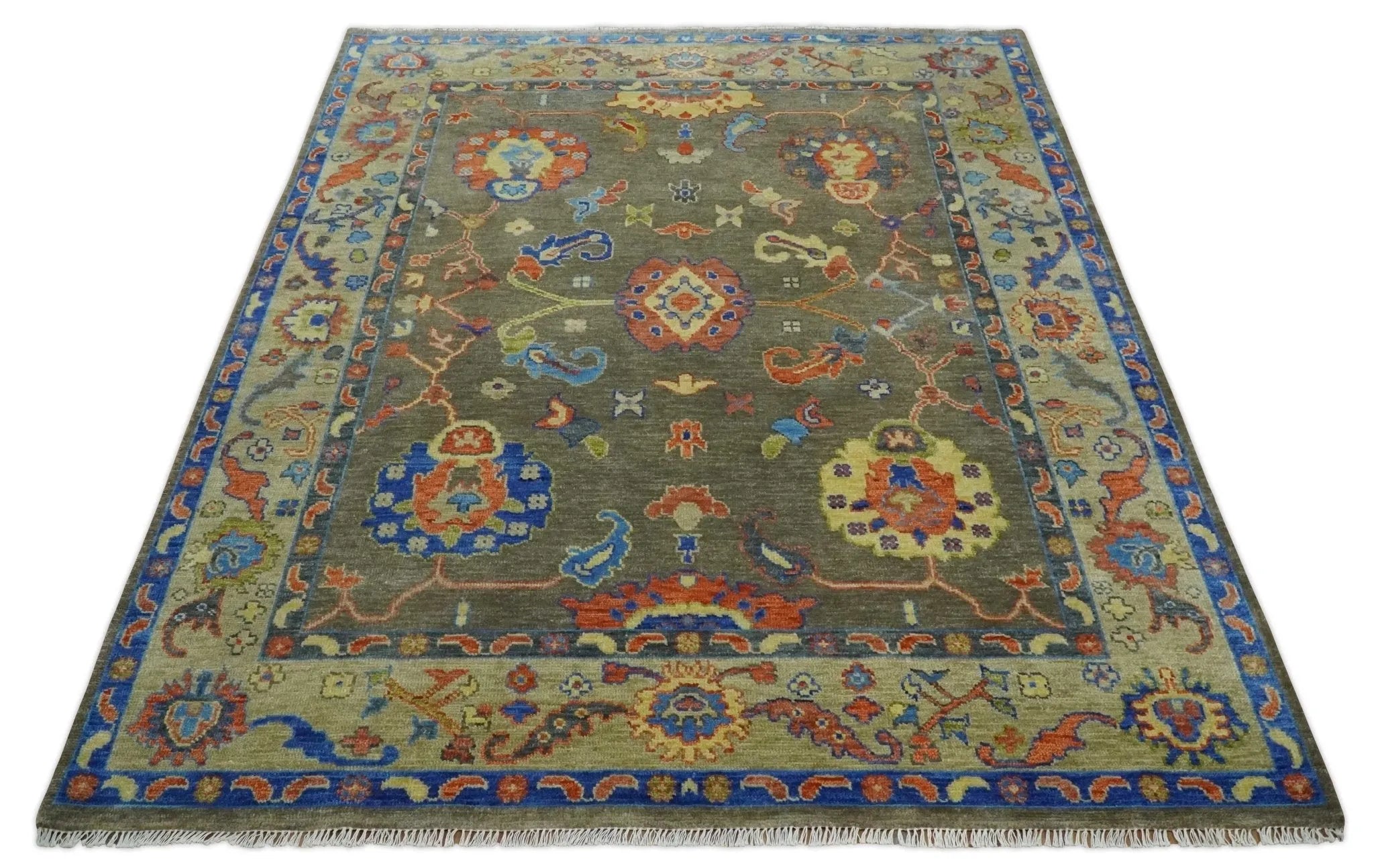 Olive Vibrant Colorful Traditional Oushak Multi Size wool Area Rug