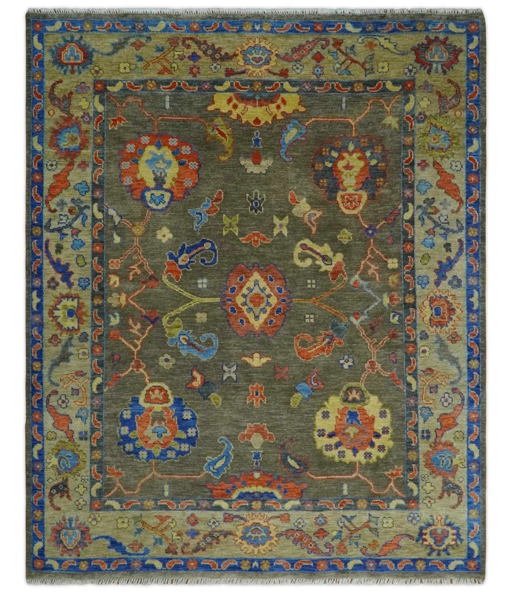 Olive Vibrant Colorful Traditional Oushak Multi Size wool Area Rug