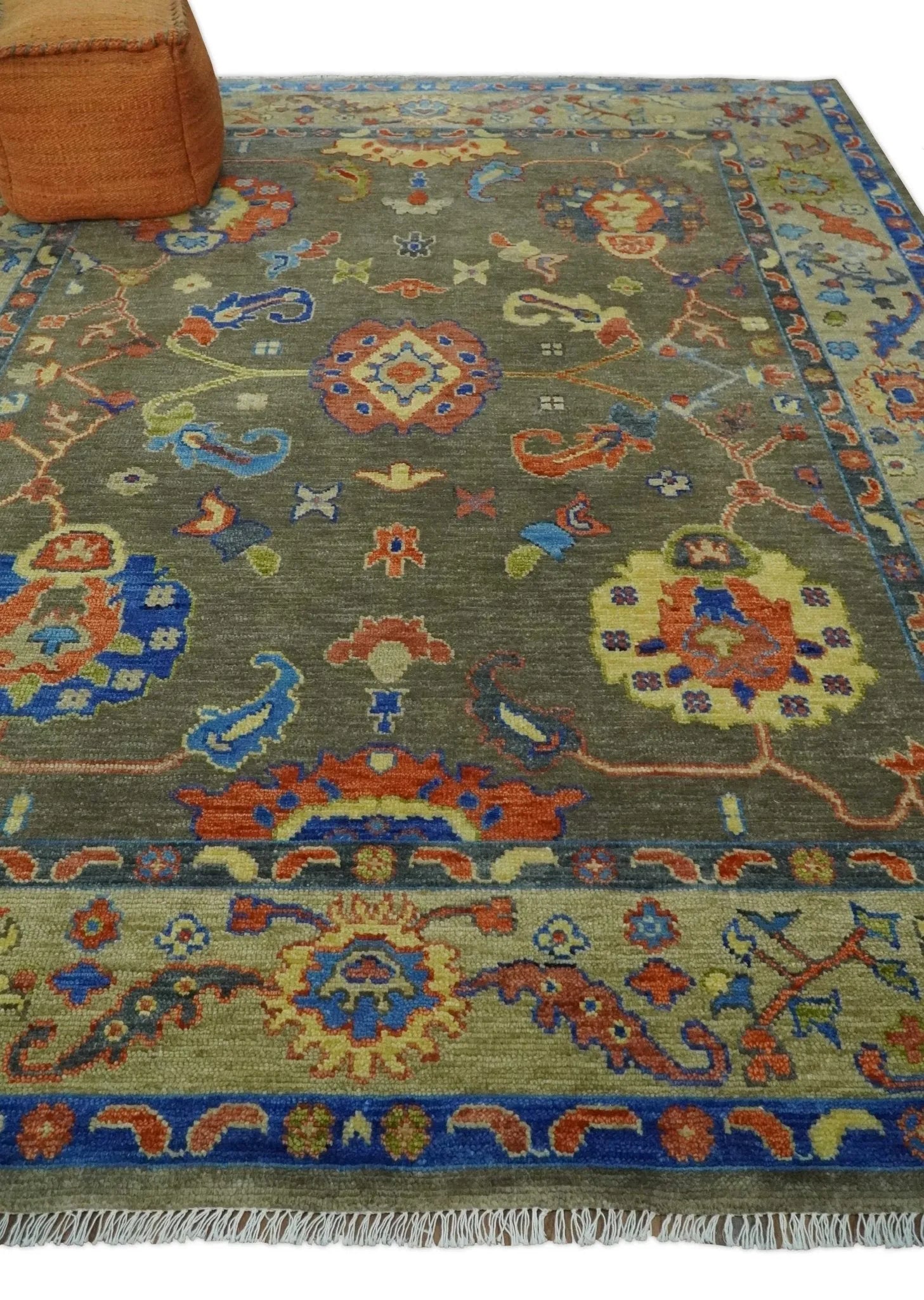 Olive Vibrant Colorful Traditional Oushak Multi Size wool Area Rug