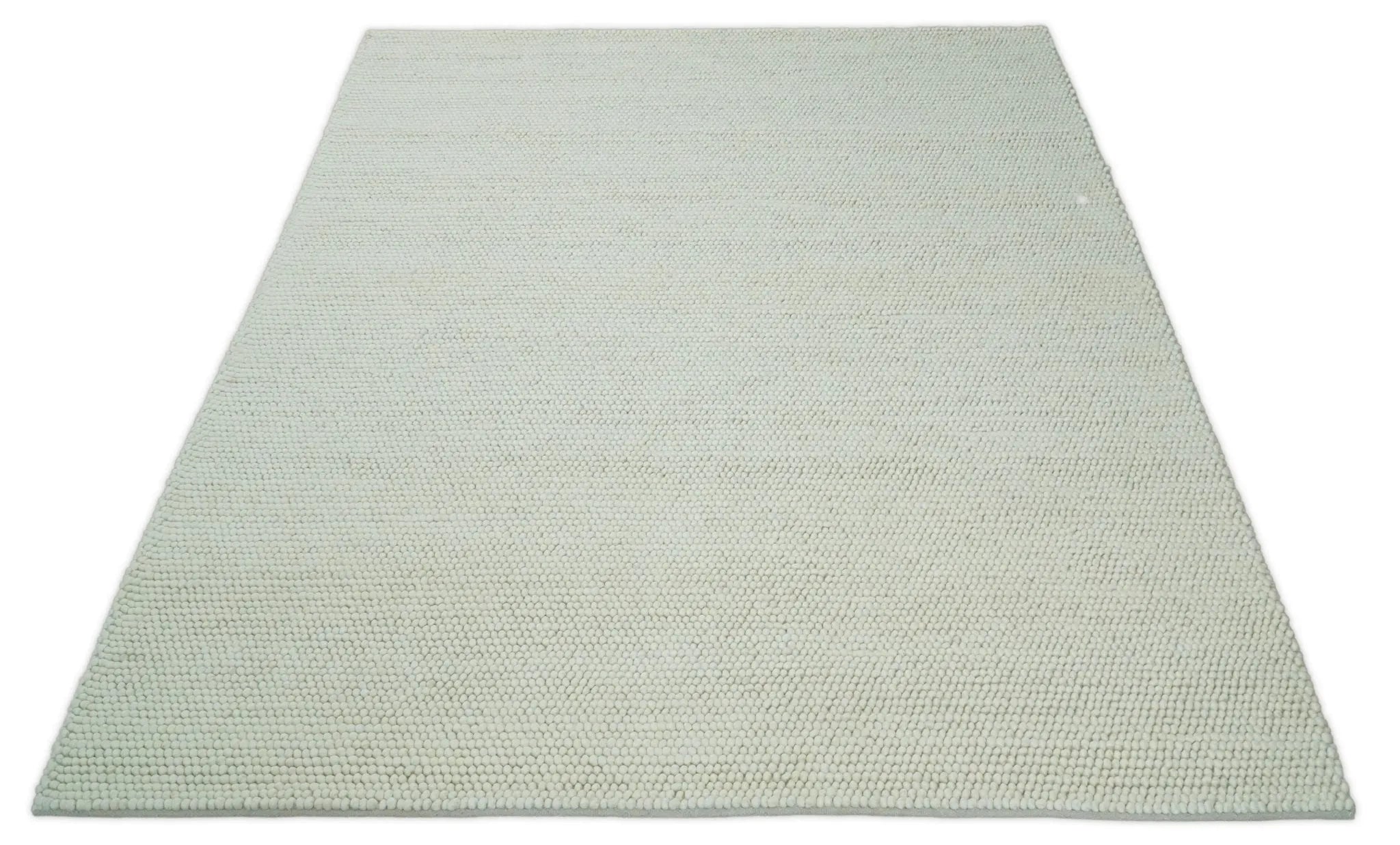 Solid Ivory Wool Felted Chunky Hand Woven Contemporary Area Rug