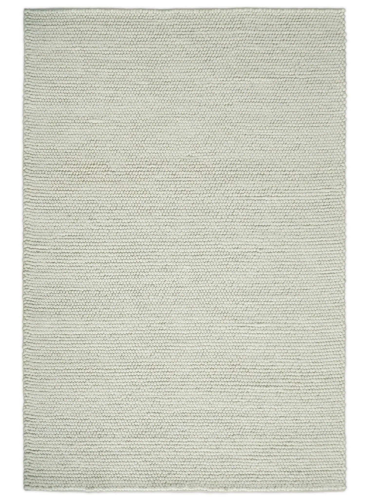 Solid Ivory Wool Felted Chunky Hand Woven Contemporary Area Rug