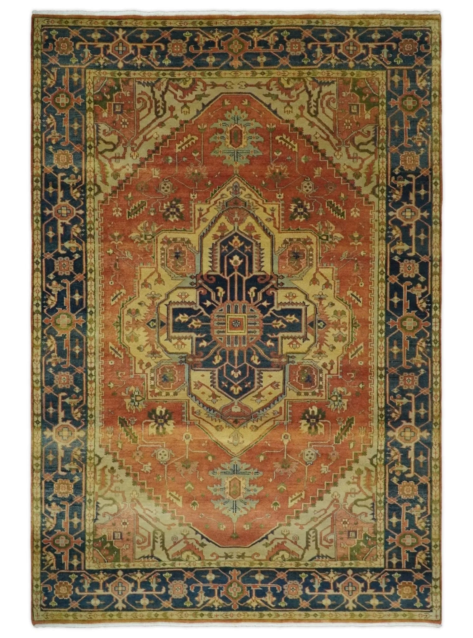 6x9 and 9x12 Red and Blue Antique Persian Heriz Serapi Hand knotted wool Area Rug | TRD752