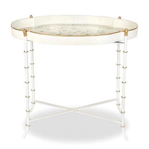 The Enchanted Home Stunning Scalloped Ivory/Green Tray Table