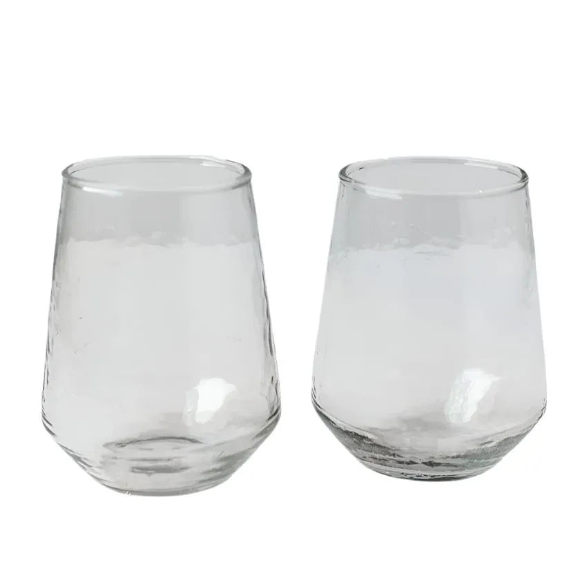 Handblown Hammered Glass Water Tumbler, Clear - set of 4