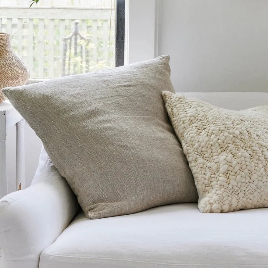 Herringbone Linen Pillow in Natural, 24x24