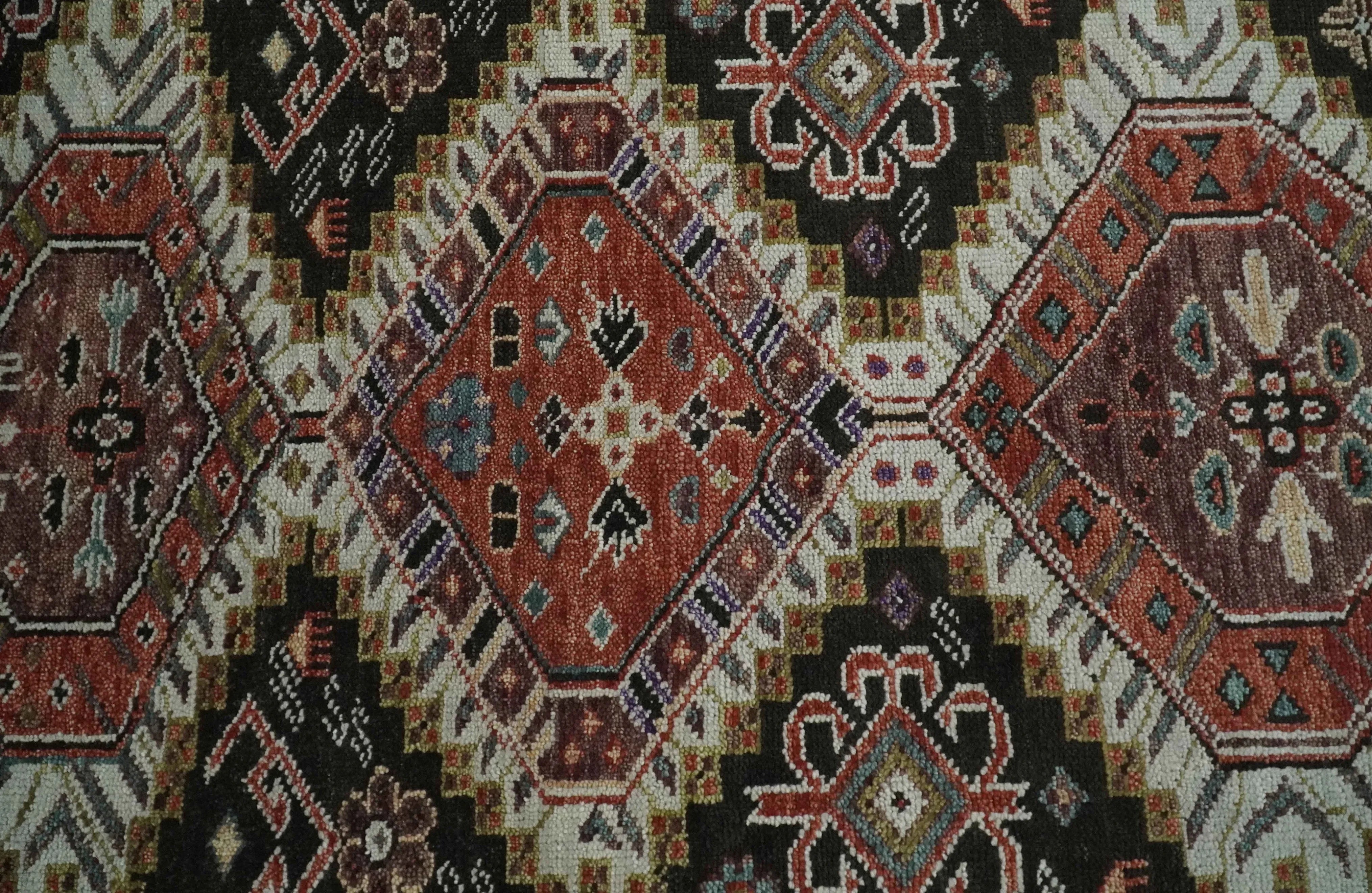 Hand Knotted Rust, Ivory and Black Traditional Antique Multi Size Wool Area Rug