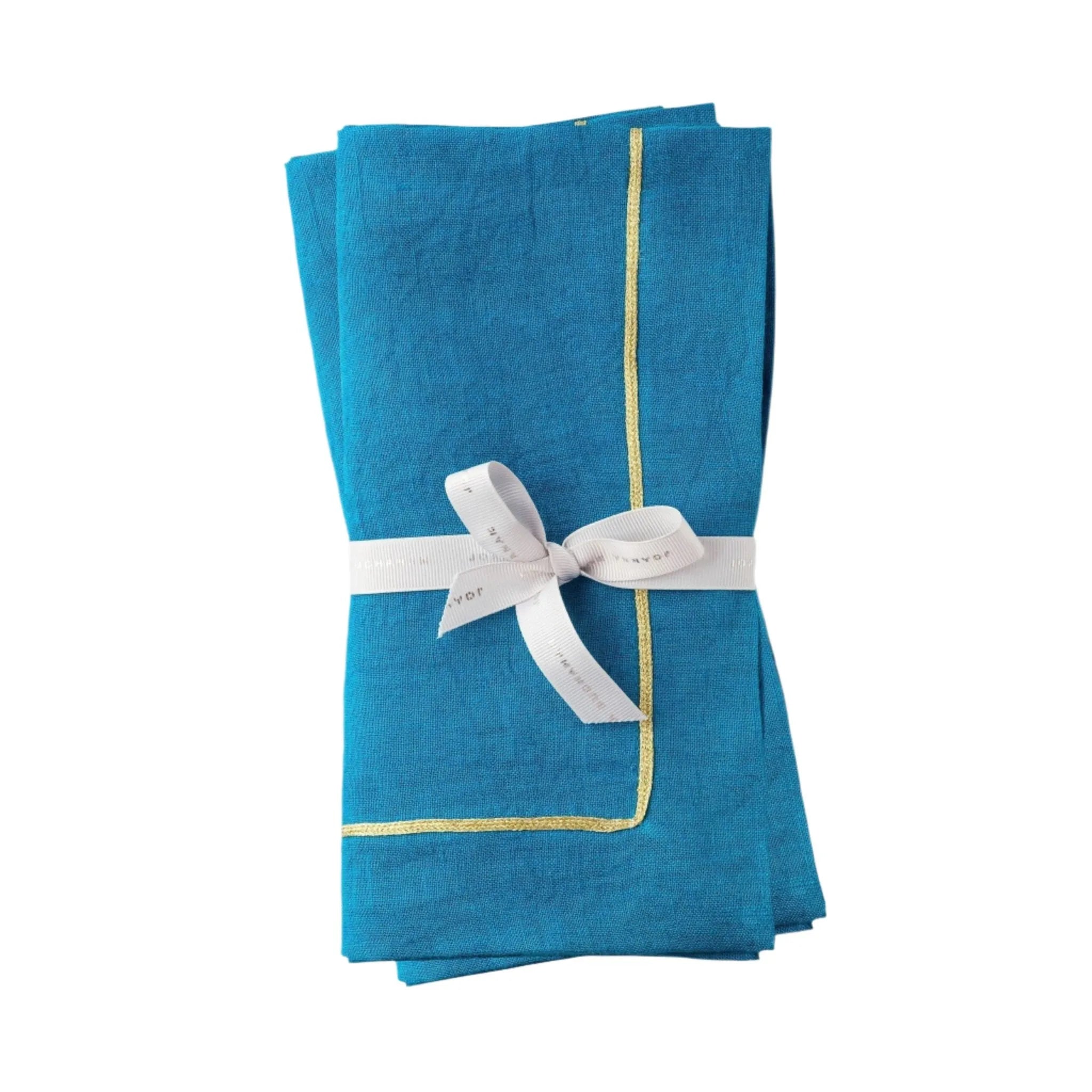 Gold trim dinner napkins, turquoise, set of two