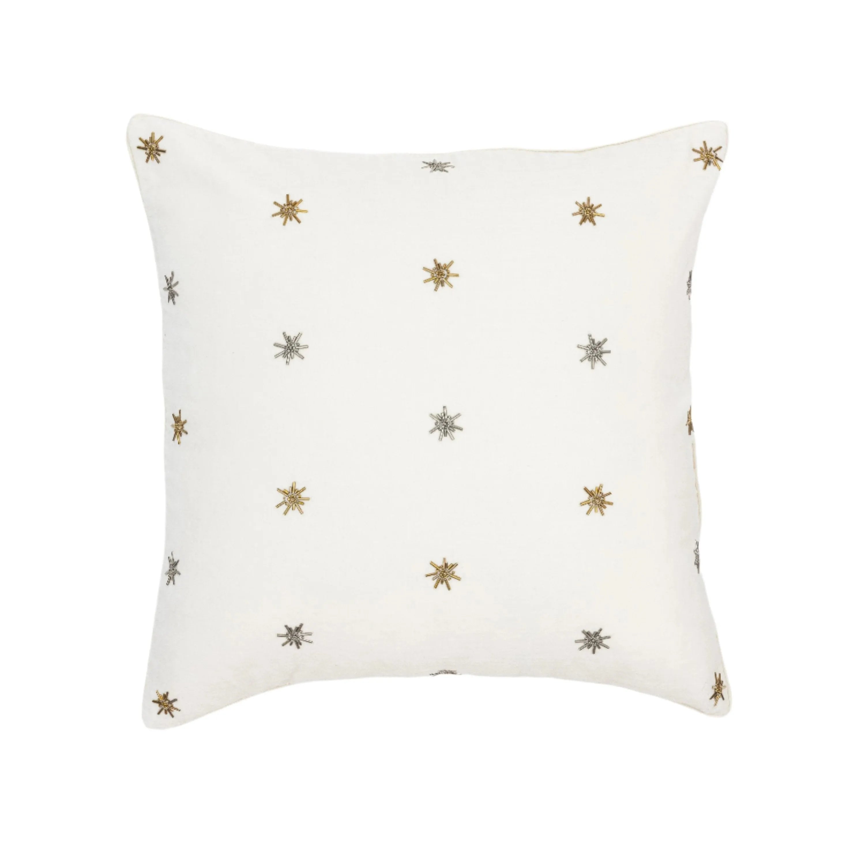 Embroidered star pillow, cream cotton velvet