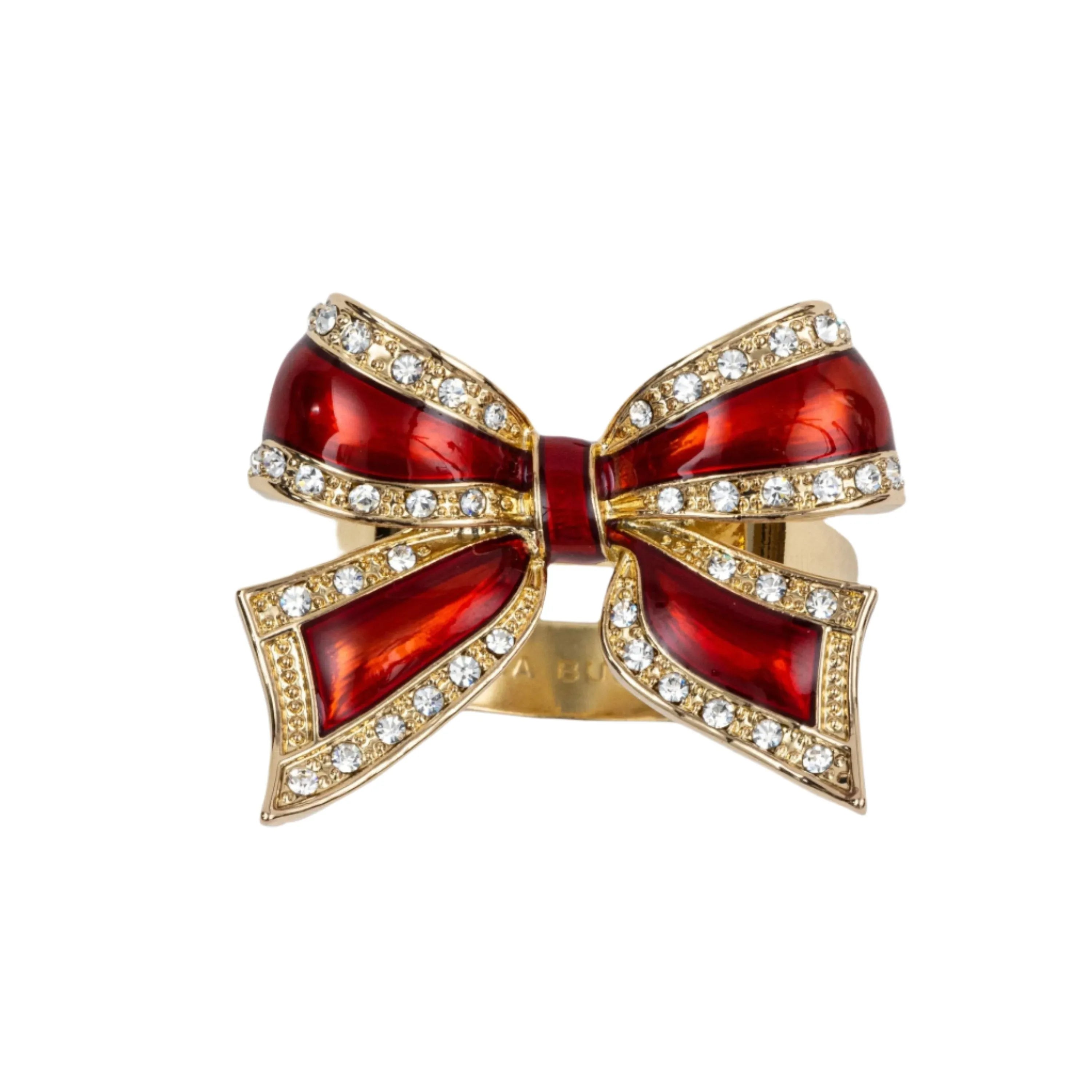 Enamel bow skinny napkin rings, red, set of four