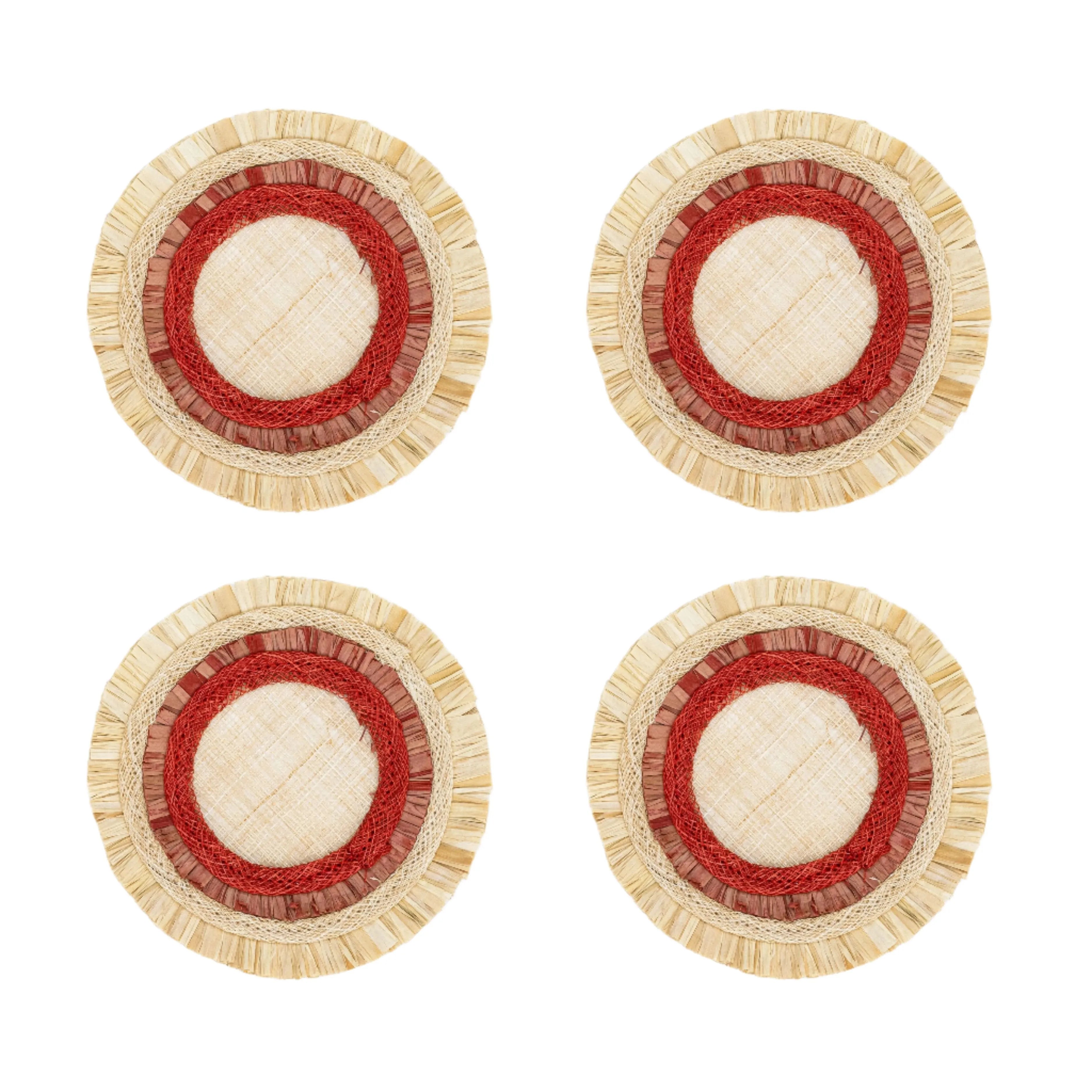 Ruffle edge straw coasters, red