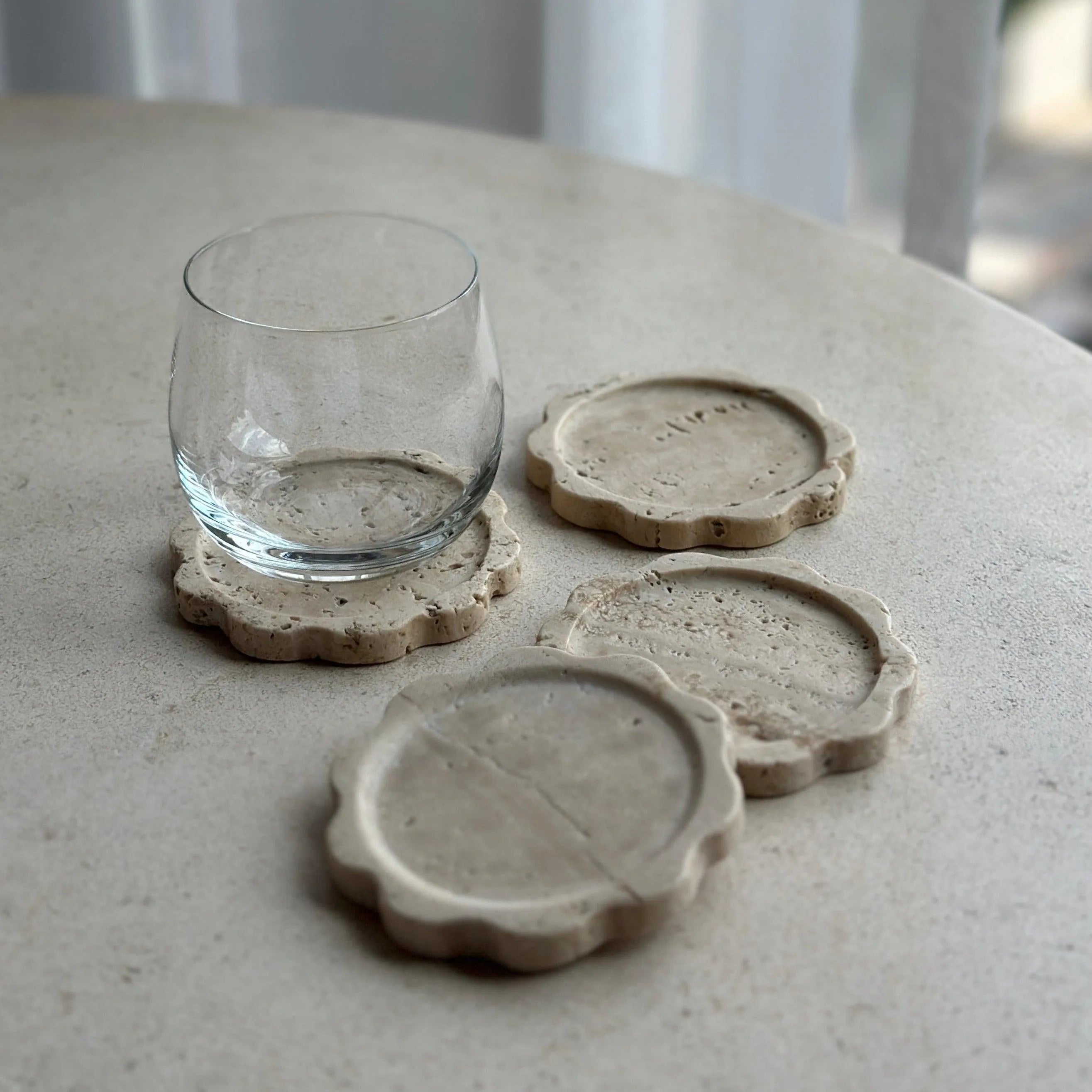 Anastasio Home Sun Coaster Set in Travertine