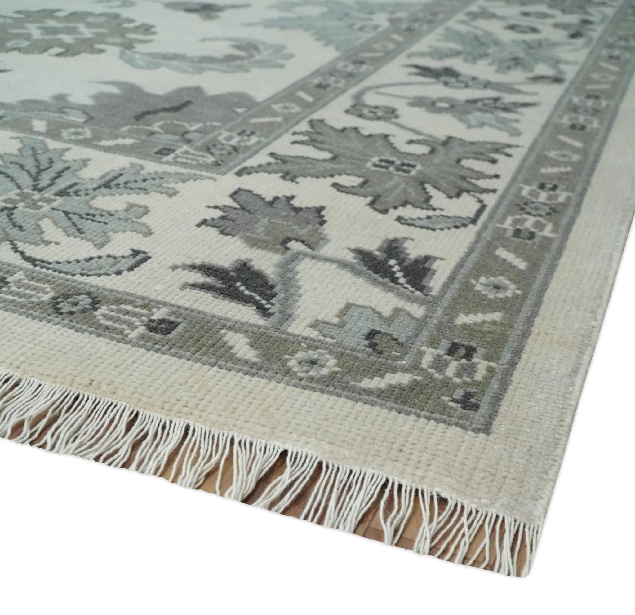 8.6x12 Traditional Ivory and Taupe Antique Style Hand knotted Traditional Wool Area Rug | AC408612