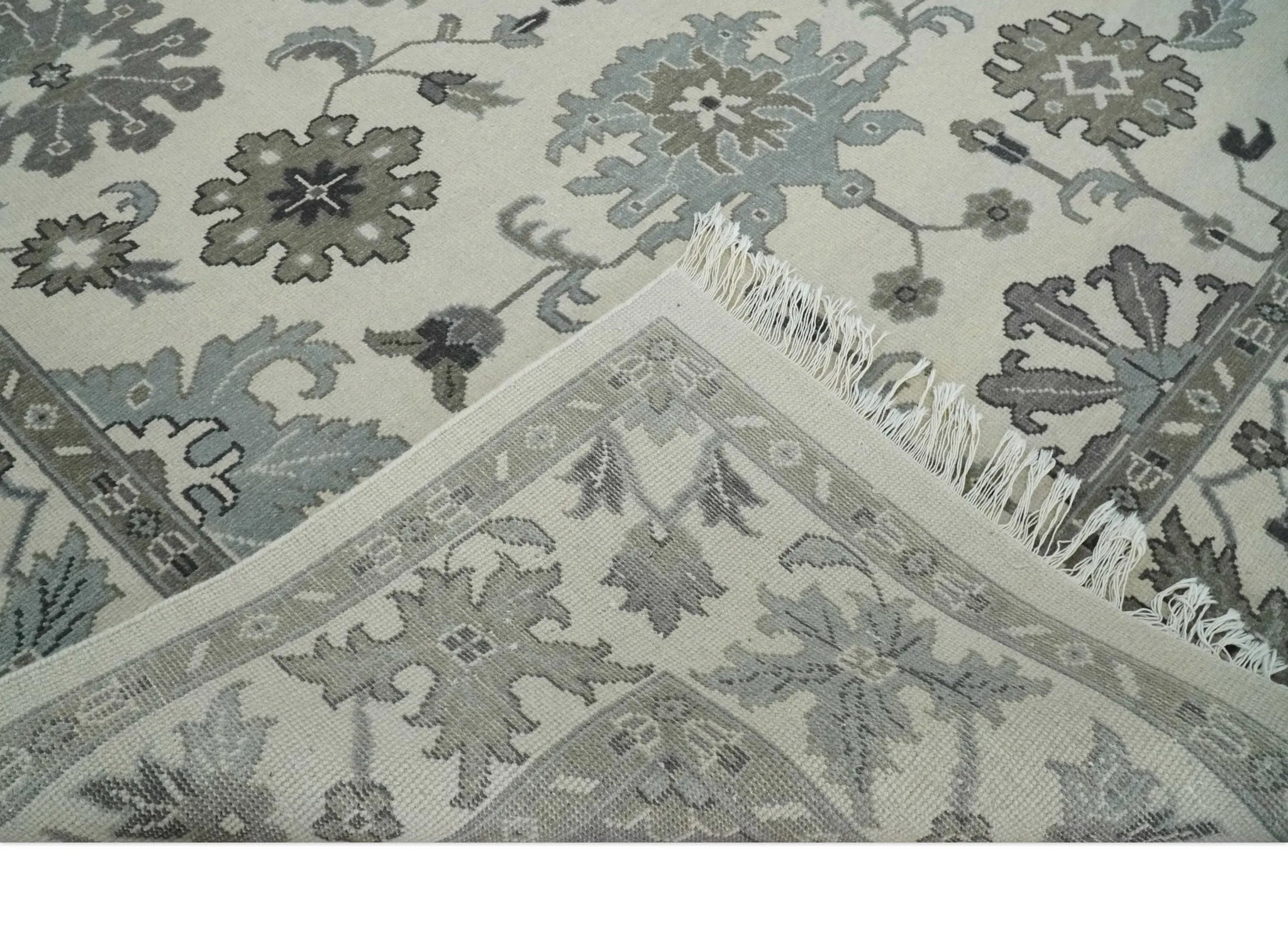 8.6x12 Traditional Ivory and Taupe Antique Style Hand knotted Traditional Wool Area Rug | AC408612